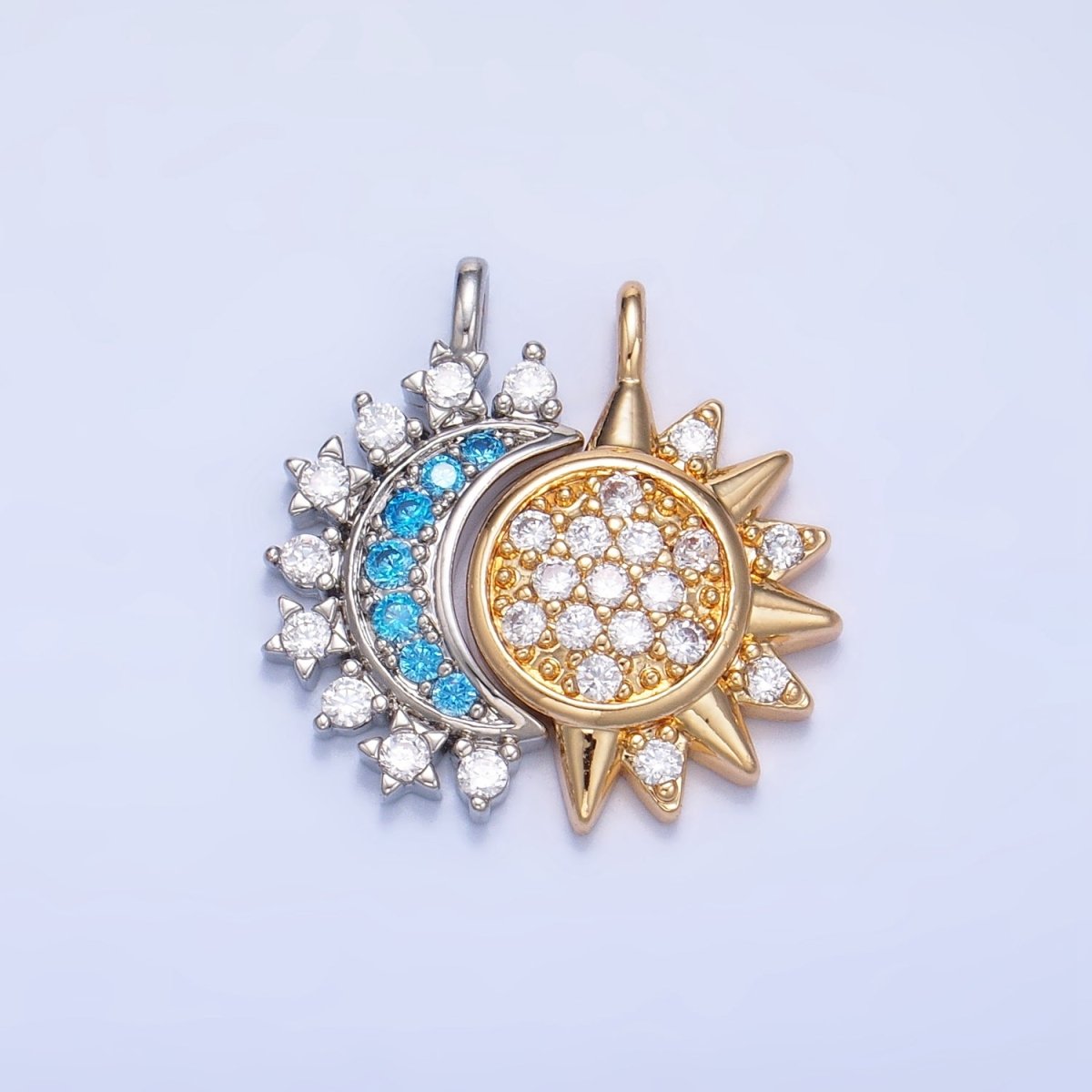 24K Gold Filled Celestial Sun Crescent Moon Micro Paved CZ Pendant Set | AG829 - DLUXCA