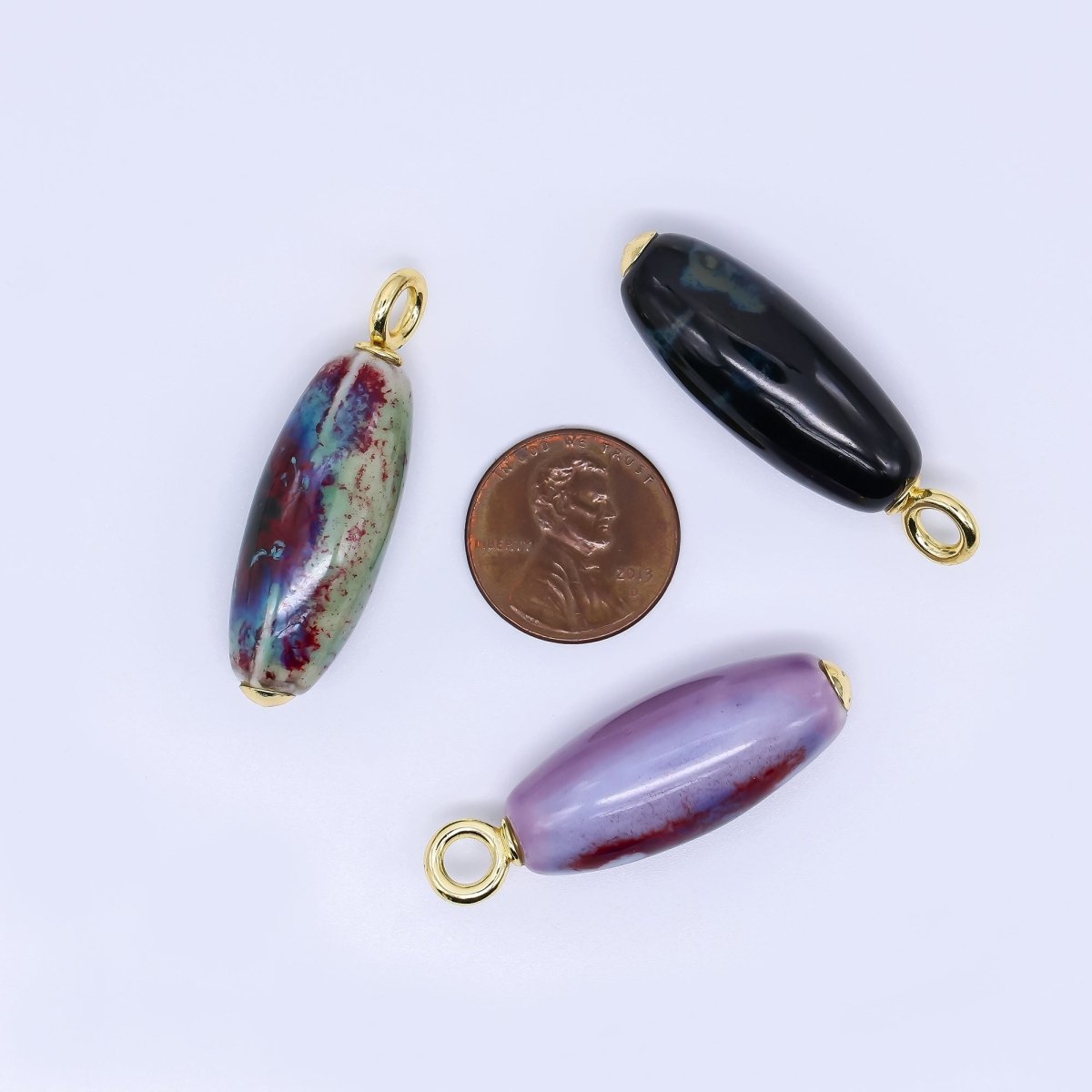 24K Gold Filled Ceramic Art Nature's Teardrop Oval Charm | M219 M249 M251 M252 M 256 M257 M262 M366 M372 M376 M383 - DLUXCA