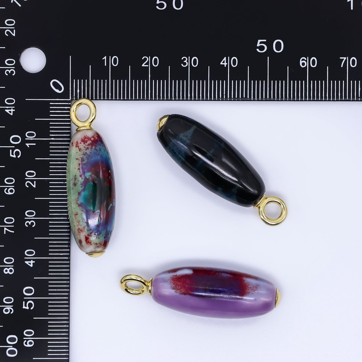 24K Gold Filled Ceramic Art Nature's Teardrop Oval Charm | M219 M249 M251 M252 M 256 M257 M262 M366 M372 M376 M383 - DLUXCA