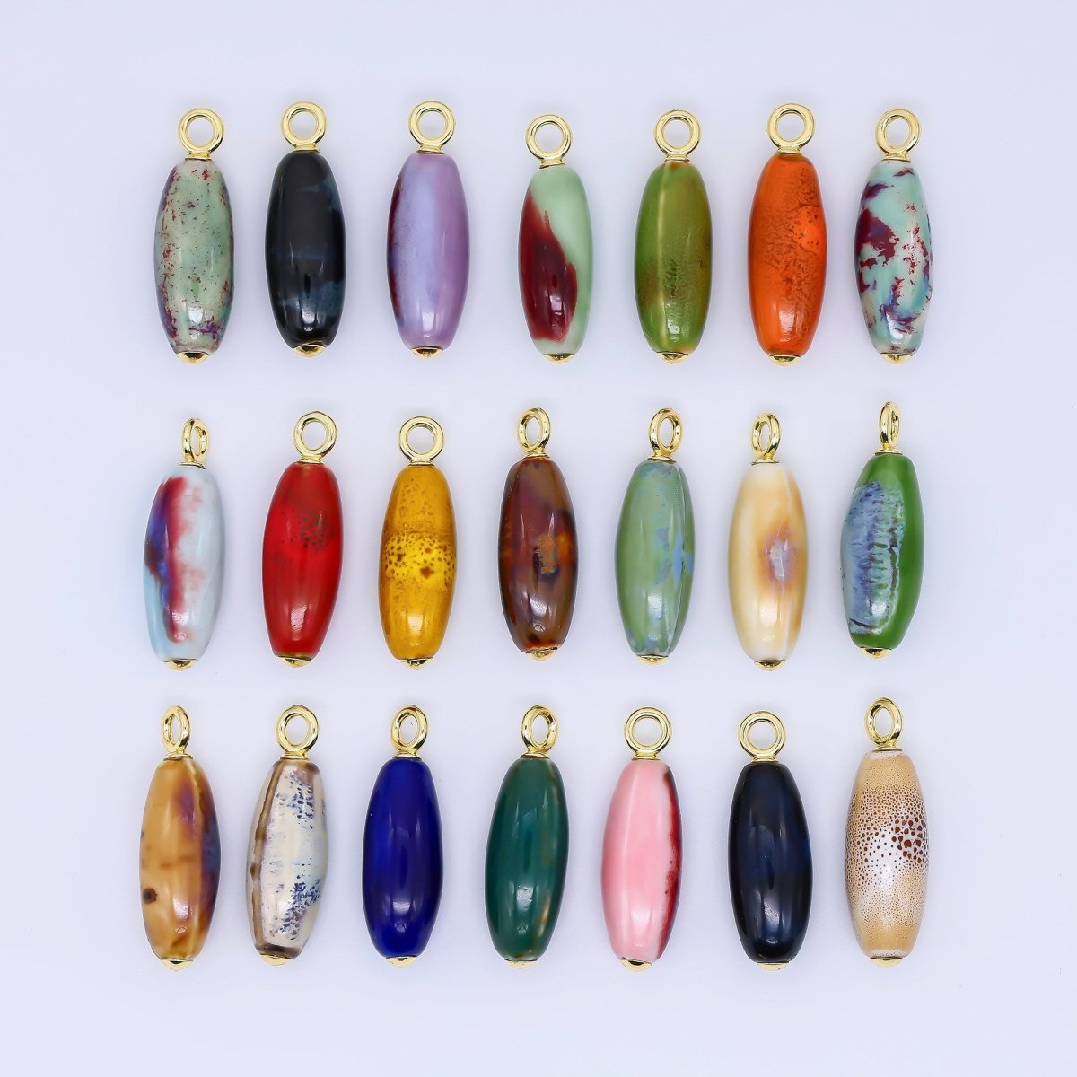 24K Gold Filled Ceramic Art Nature's Teardrop Oval Charm | M219 M249 M251 M252 M 256 M257 M262 M366 M372 M376 M383 - DLUXCA