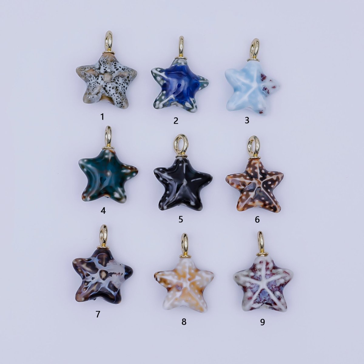 24K Gold Filled Ceramic Starfish Drop Pendant | N099 - N103 - DLUXCA