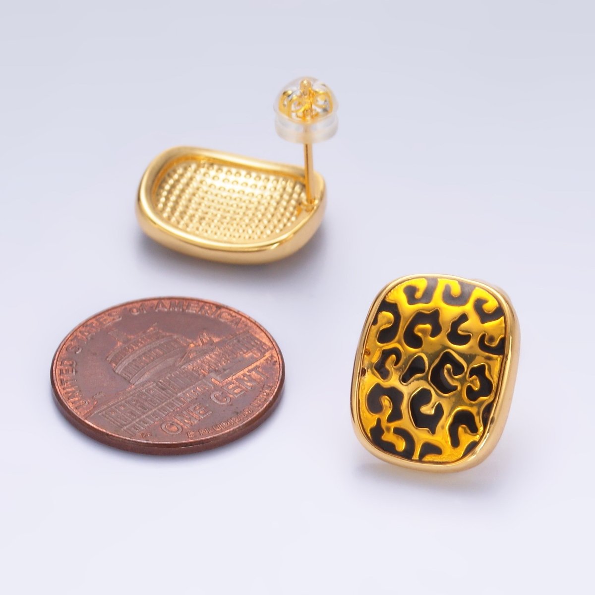 24K Gold Filled Cheetah Print Rectangular Oblong Stud Earrings | AB781 - DLUXCA