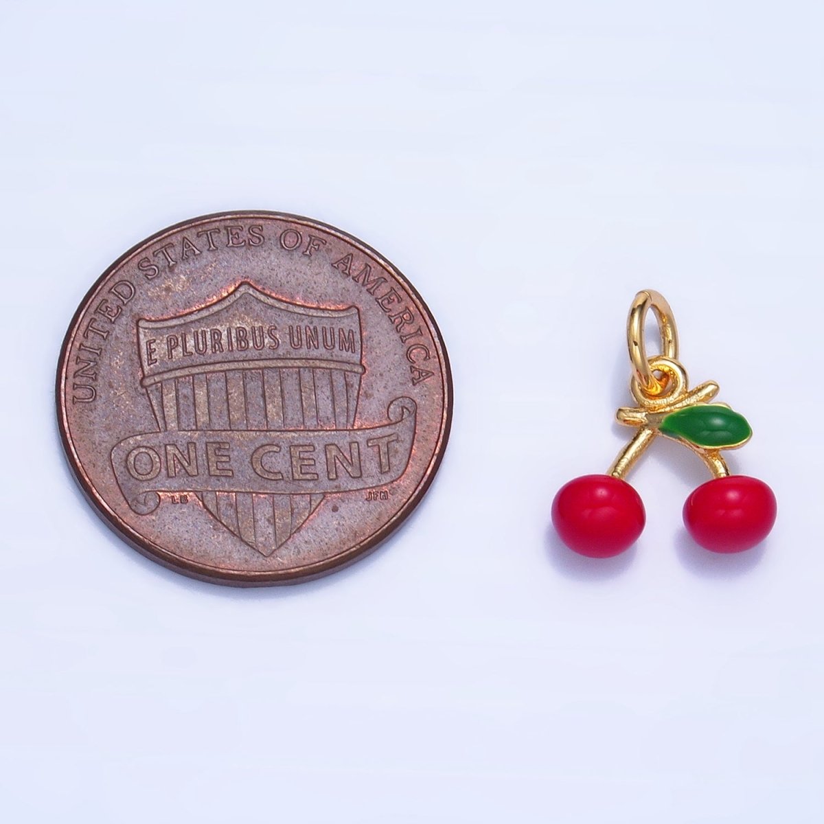 24K Gold Filled Cherry Fruit Enamel Mini Multidimensional Charm | W057 - DLUXCA