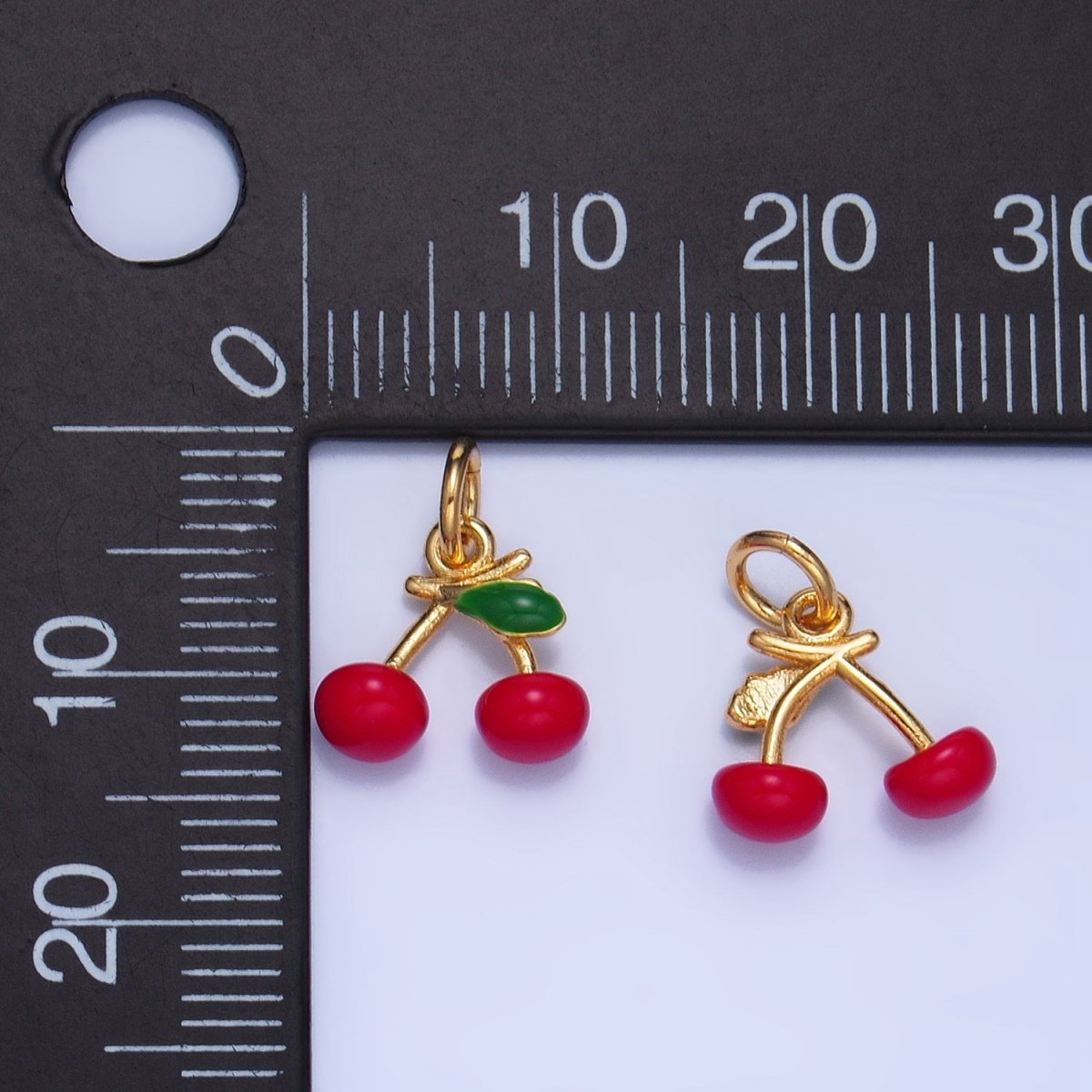 24K Gold Filled Cherry Fruit Enamel Mini Multidimensional Charm | W057 - DLUXCA