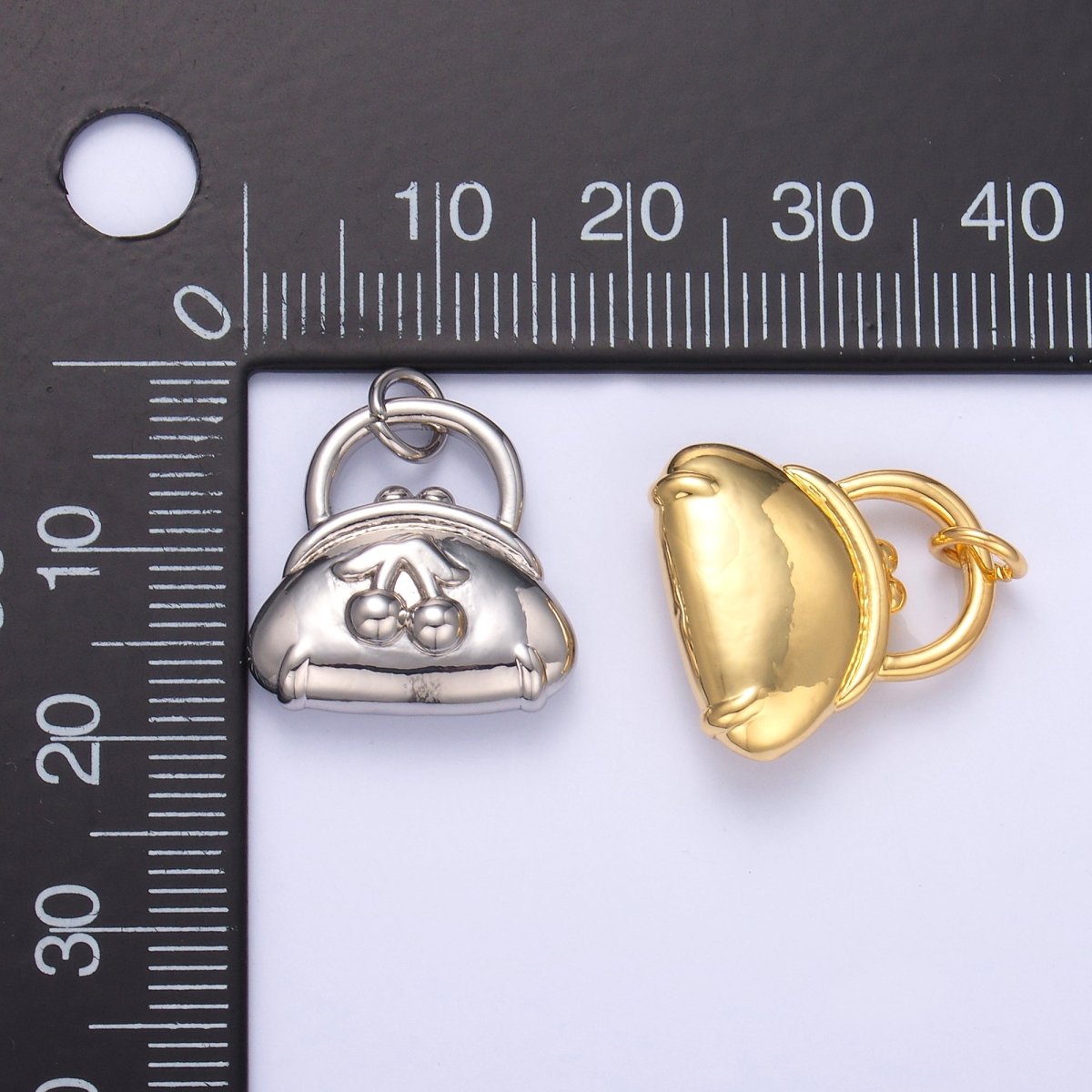 24K Gold Filled Cherry Fruit Purse Bag 3D Multidimensional Charm in Gold & Silver | N001 - DLUXCA