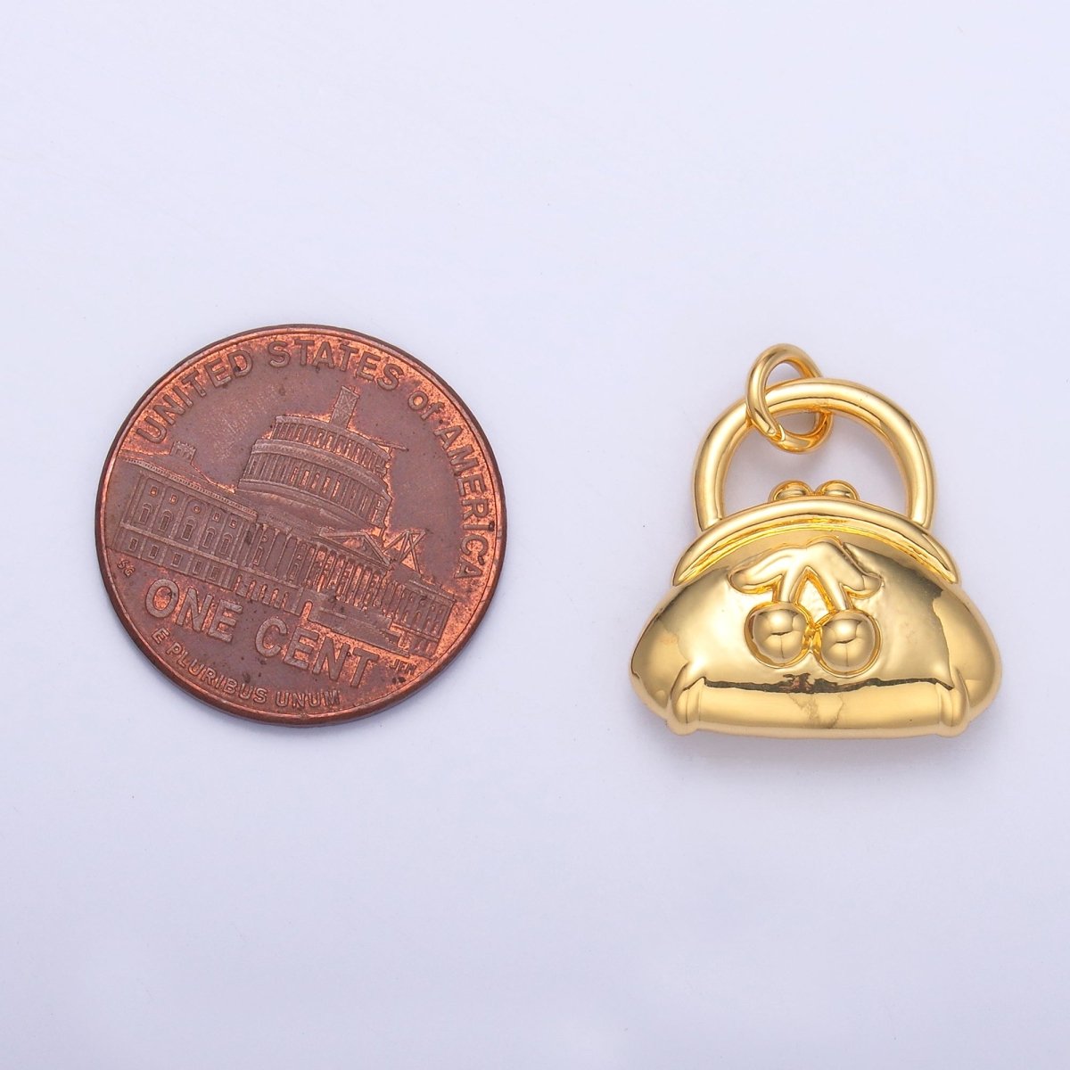 24K Gold Filled Cherry Fruit Purse Bag 3D Multidimensional Charm in Gold & Silver | N001 - DLUXCA