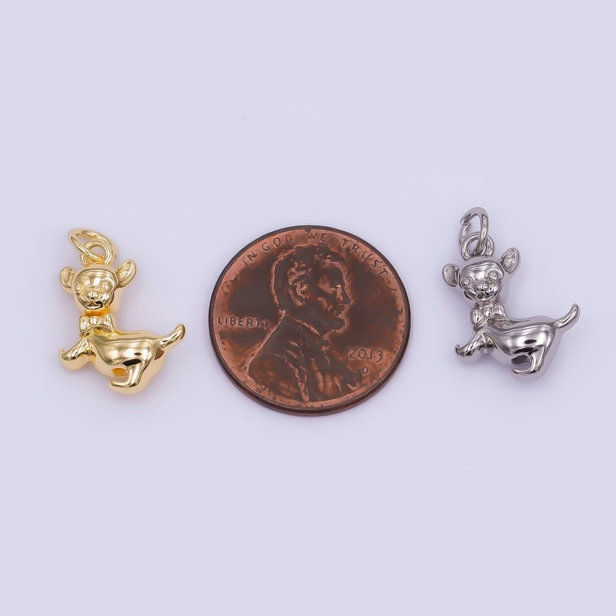 24K Gold Filled Chihuahua Puppy Dog Pet Multidimensional 3D Charm in Gold & Silver | AF478 - DLUXCA