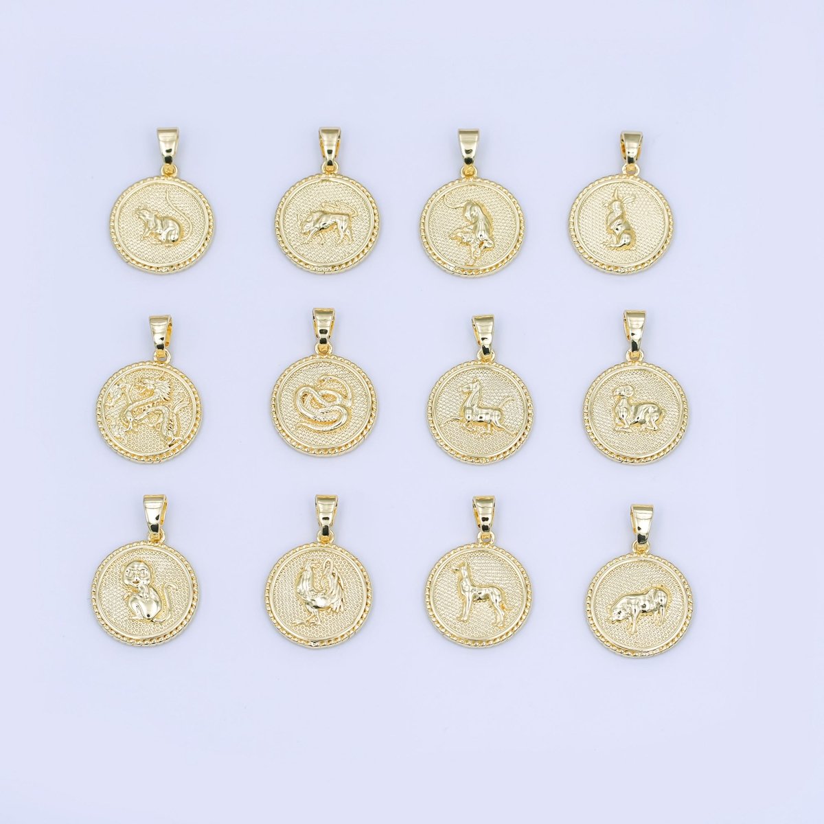 24K Gold Filled Chinese Zodiac Animal Round Pendant | A1319 - A1324 - DLUXCA