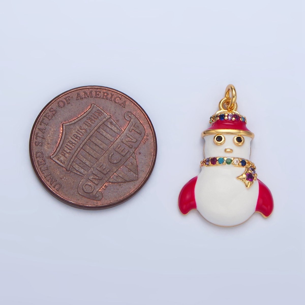 24K Gold Filled Christmas Snowman Multicolor Micro Paved CZ Enamel Charm | X611 - DLUXCA