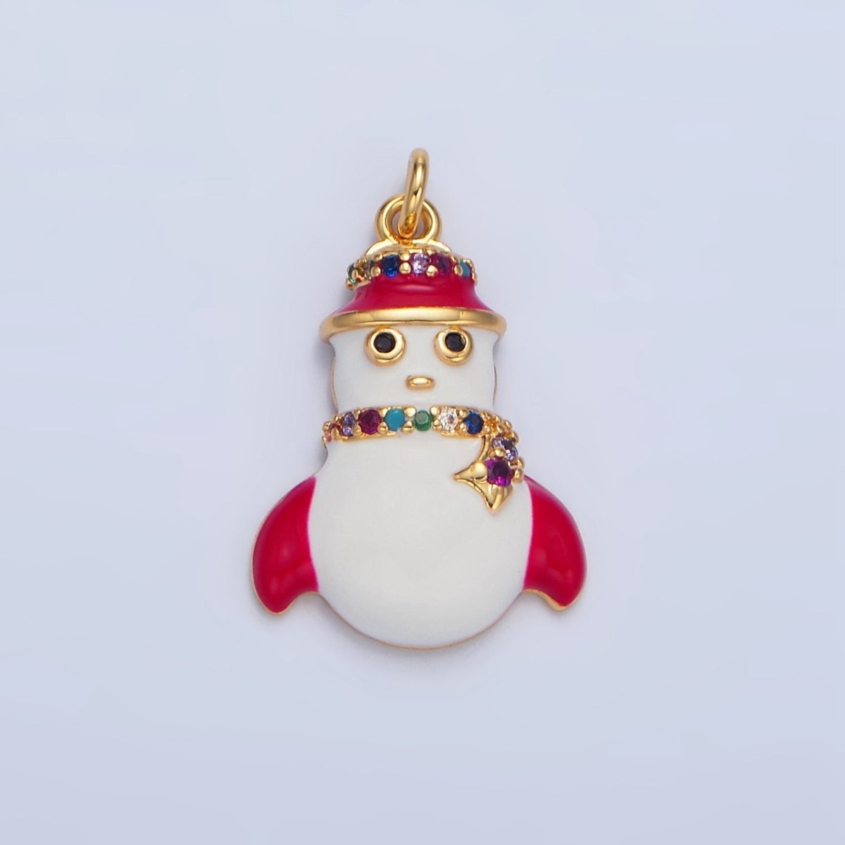 24K Gold Filled Christmas Snowman Multicolor Micro Paved CZ Enamel Charm | X611 - DLUXCA