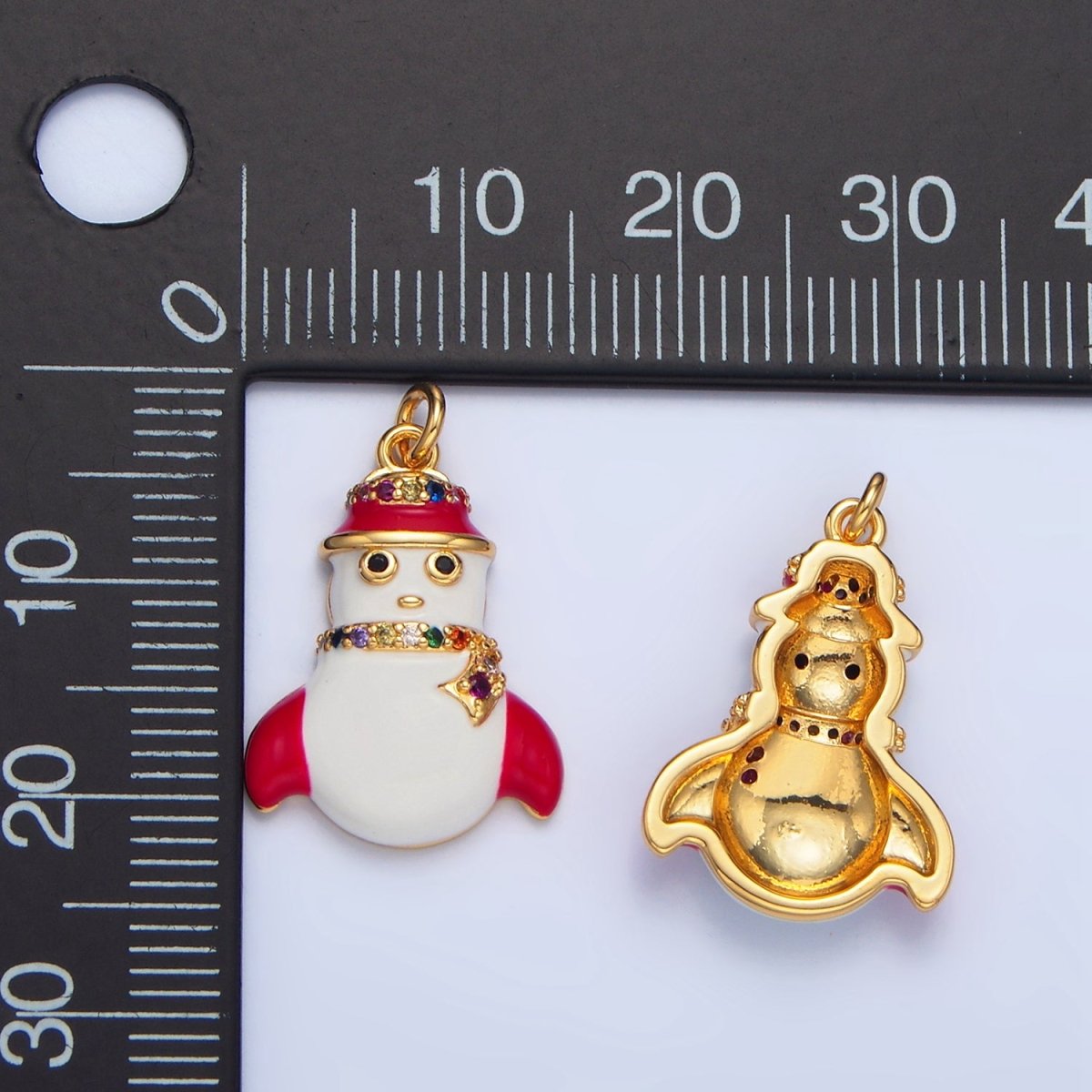 24K Gold Filled Christmas Snowman Multicolor Micro Paved CZ Enamel Charm | X611 - DLUXCA