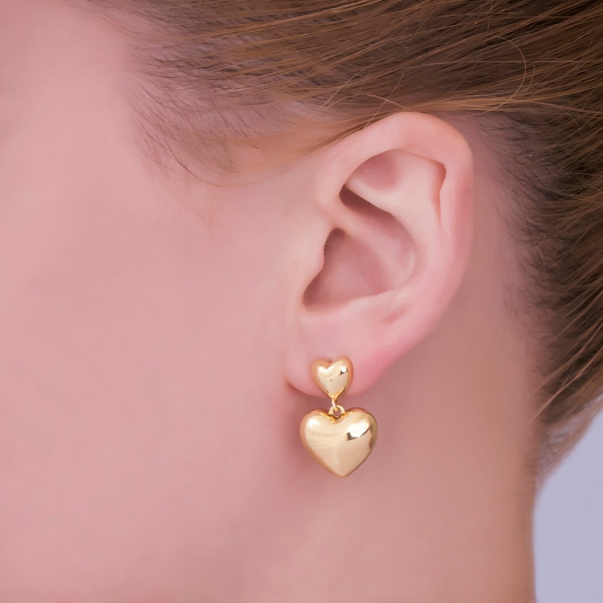 24K Gold Filled Chubby Heart Minimalist Stud Earrings | AD1226 - DLUXCA