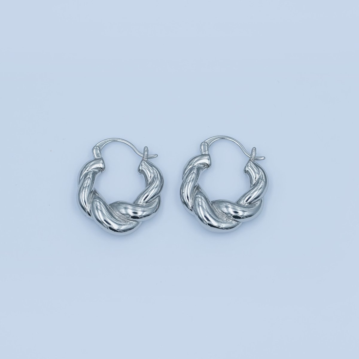 24K Gold Filled Chubby Twisted Croissant Latch Hoop Earrings in Gold & Silver | Q453 AD1201 - DLUXCA