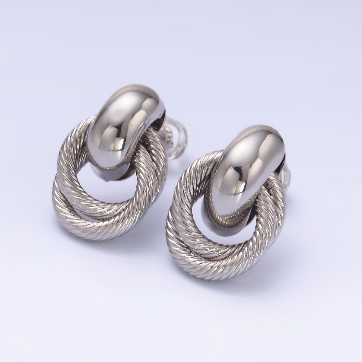 24K Gold Filled Circular Croissant Knot Doorknocker Drop Stud Earrings in Gold & Silver | Q490 AB744 - DLUXCA