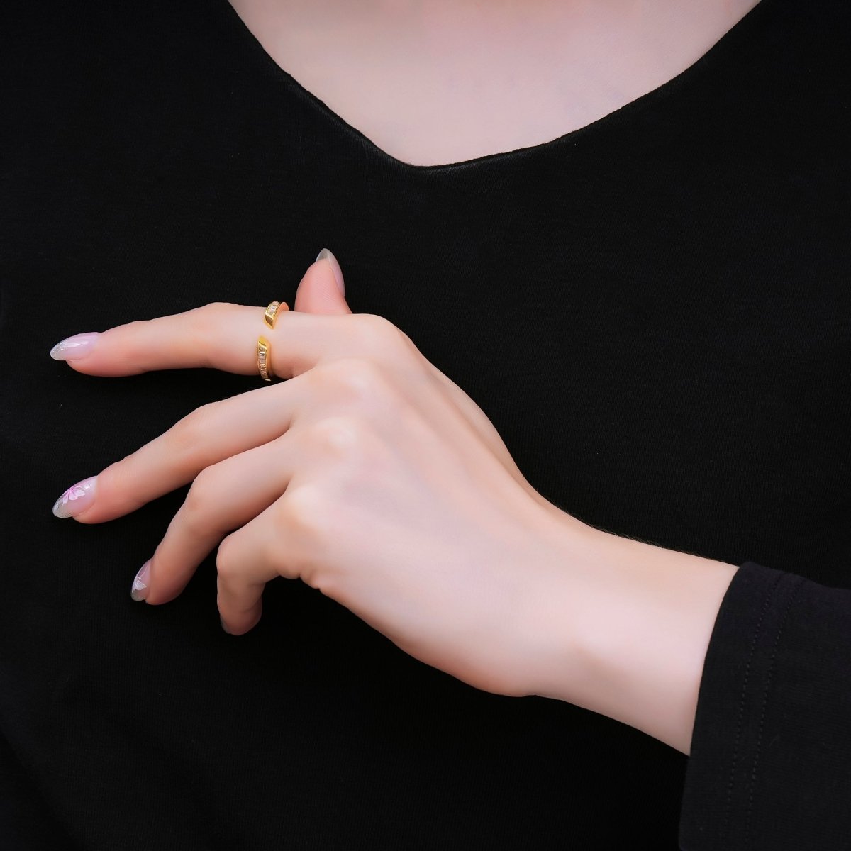 24K Gold Filled Clear Baguette CZ Adjustable Wrap Ring | O1170 - DLUXCA