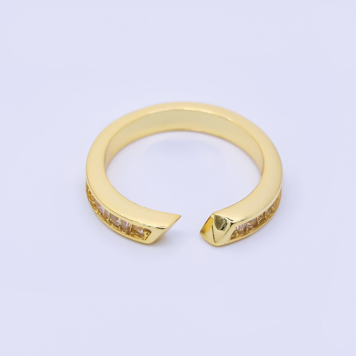 24K Gold Filled Clear Baguette CZ Adjustable Wrap Ring | O1170 - DLUXCA
