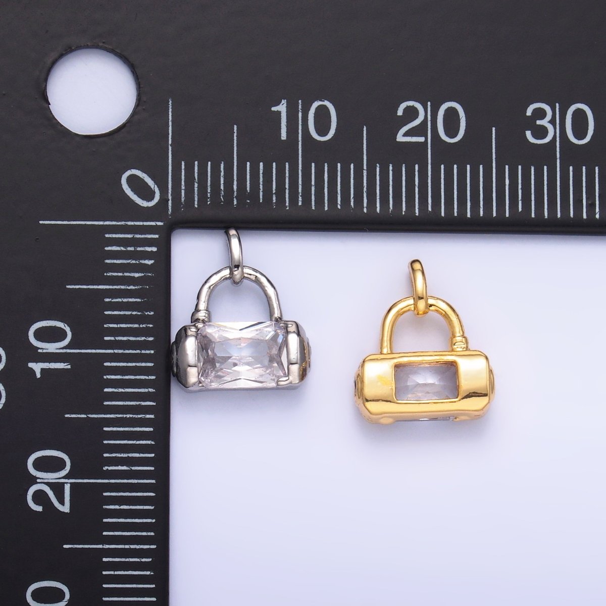 24K Gold Filled Clear Baguette CZ Bag Purse Charm in Gold & Silver | AA1486 - DLUXCA