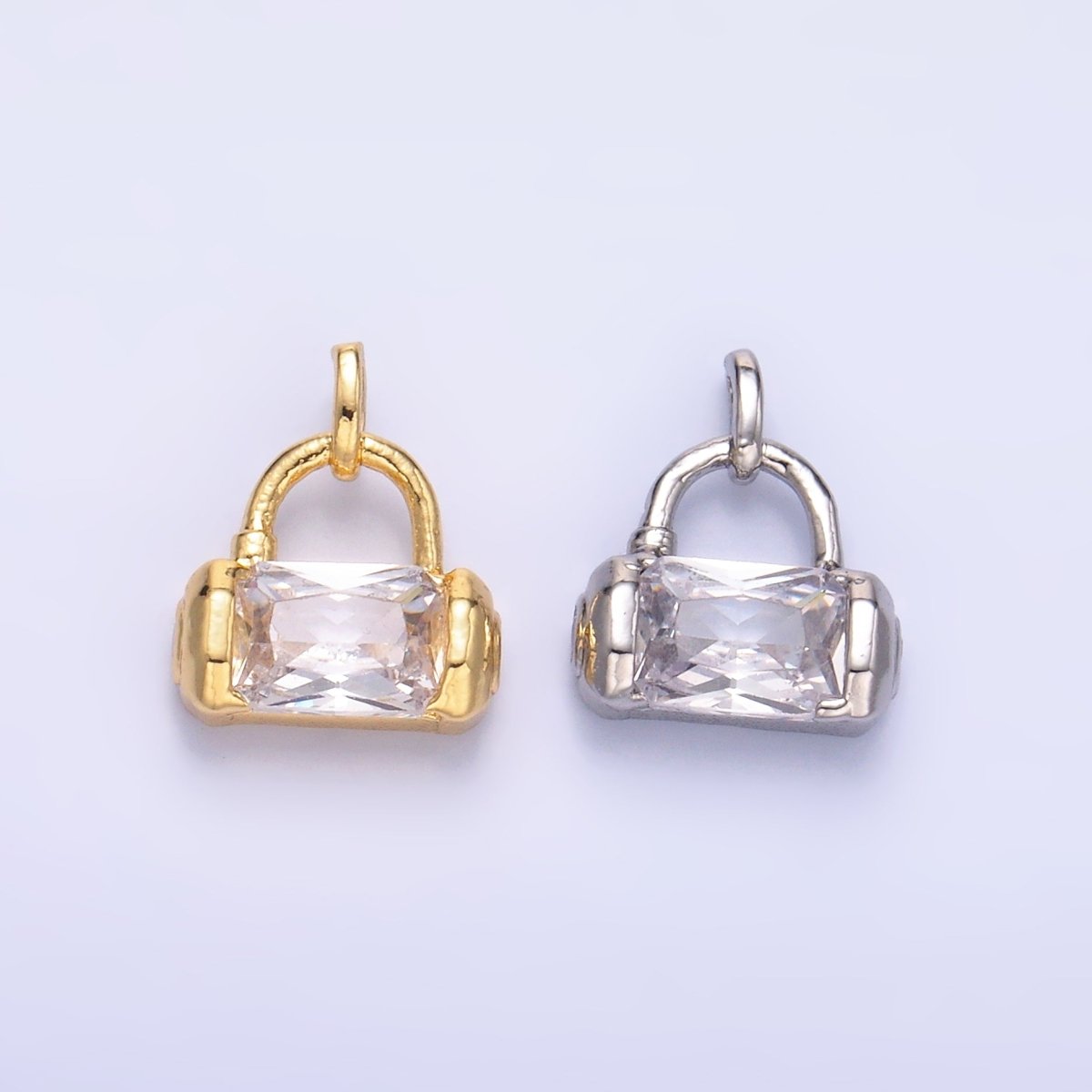 24K Gold Filled Clear Baguette CZ Bag Purse Charm in Gold & Silver | AA1486 - DLUXCA