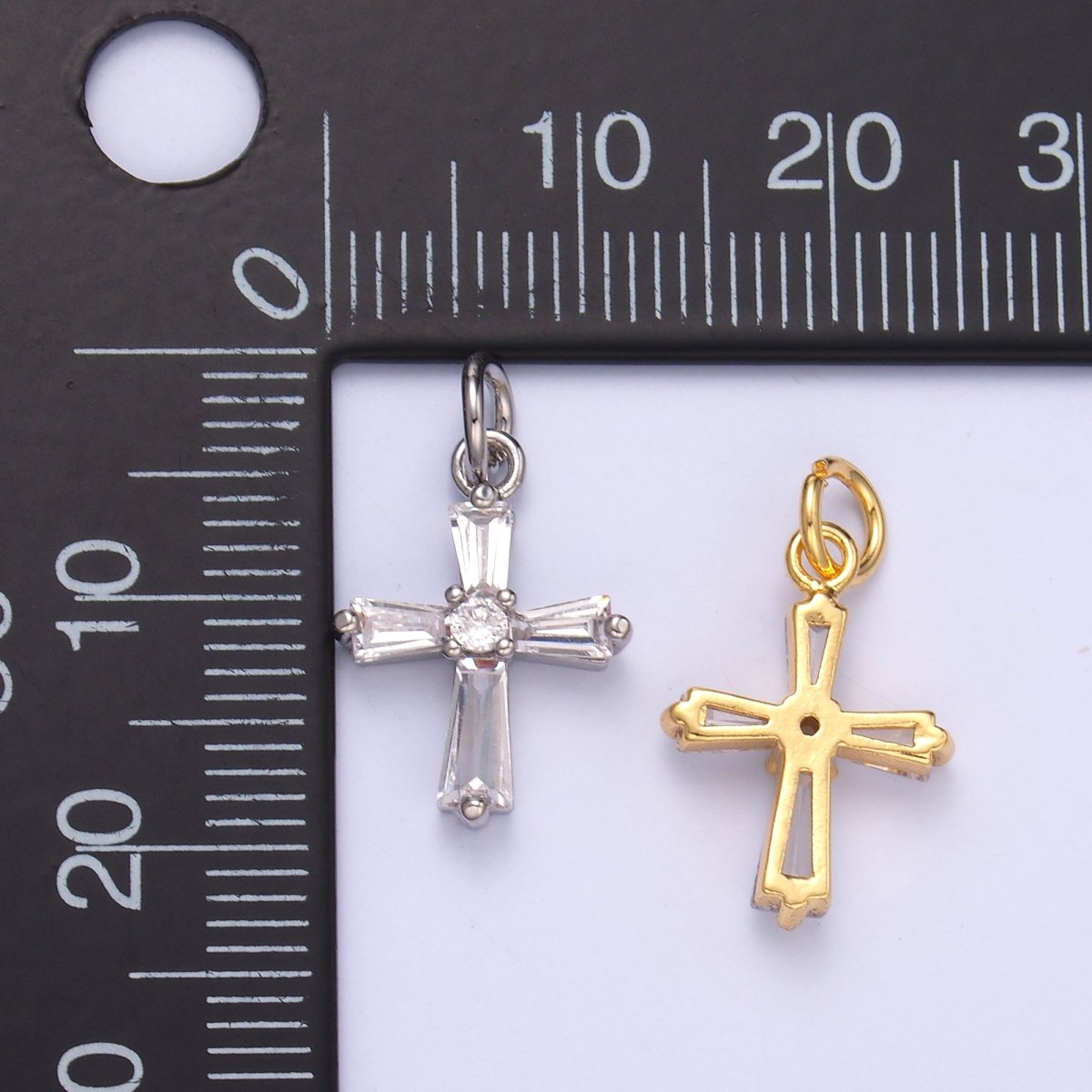 24K Gold Filled Clear Baguette CZ Charm in Gold & Silver | C076 - DLUXCA