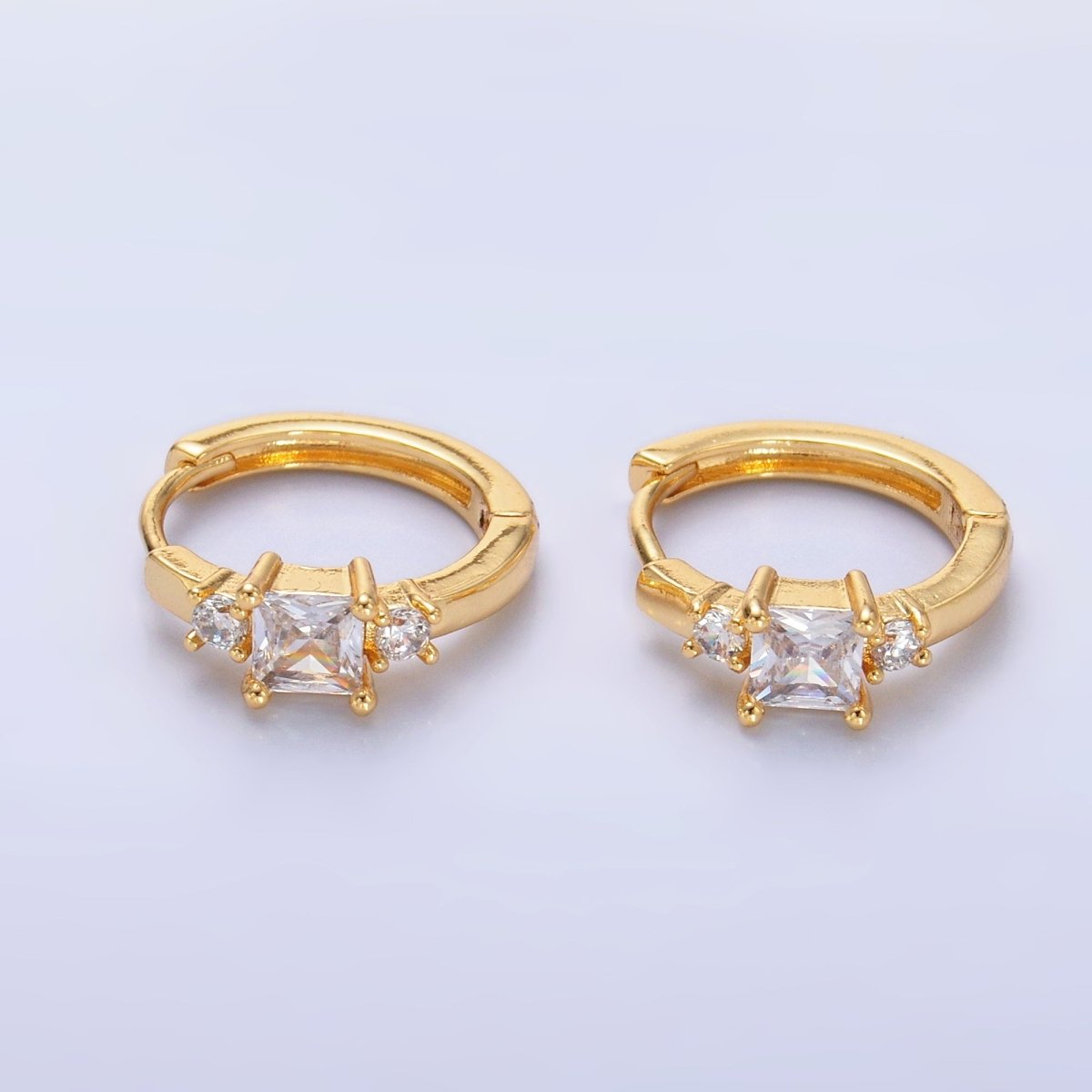 24K Gold Filled Clear Baguette CZ Huggie Earrings | AB703 - DLUXCA