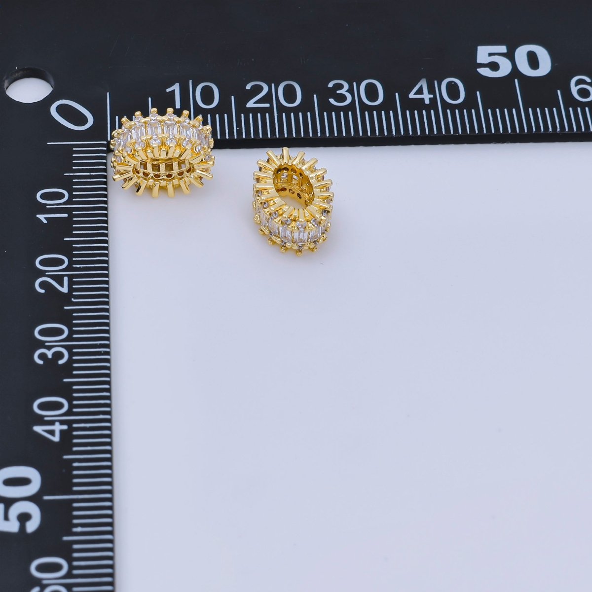 24k Gold Filled Clear Baguette CZ Micro Pave Oval Spacer Beads | B917 - DLUXCA