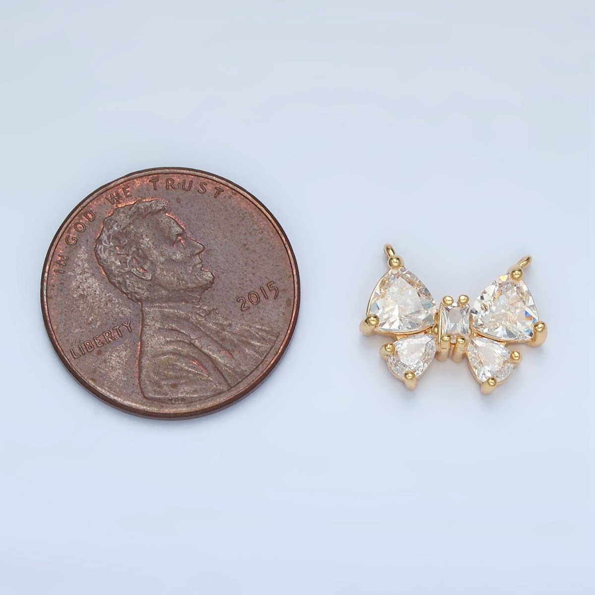 24K Gold Filled Clear Baguette CZ Ribbon Bow Butterfly Connector | F123 - DLUXCA