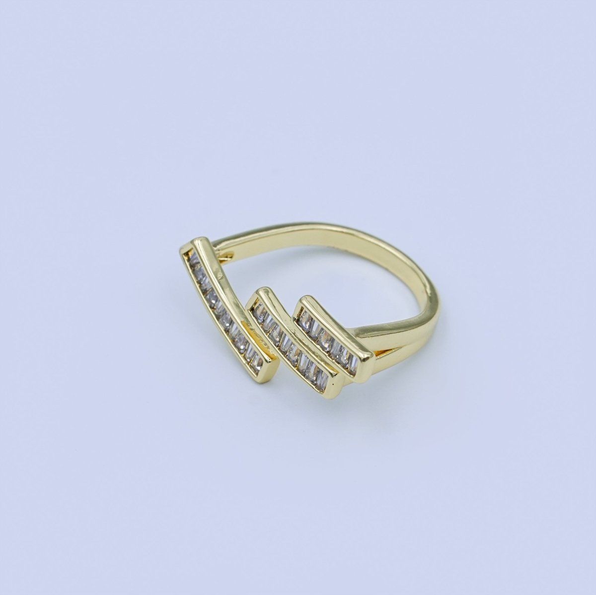 24K Gold Filled Clear Baguette CZ Triple Bar Ring | O1436 - DLUXCA