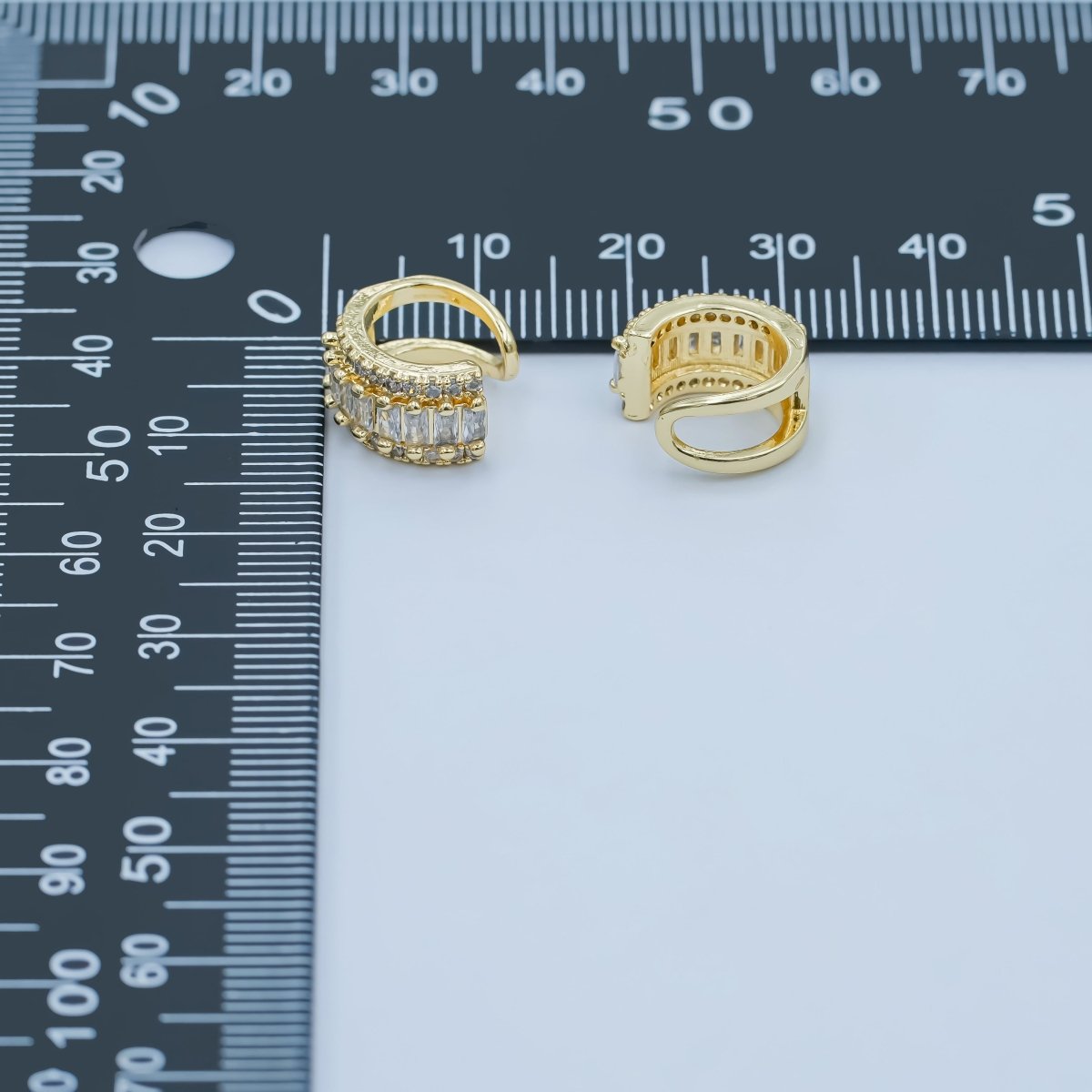 24K Gold Filled Clear Baguette Micro Paved CZ Ear Cuff Earrings | AI174 - DLUXCA