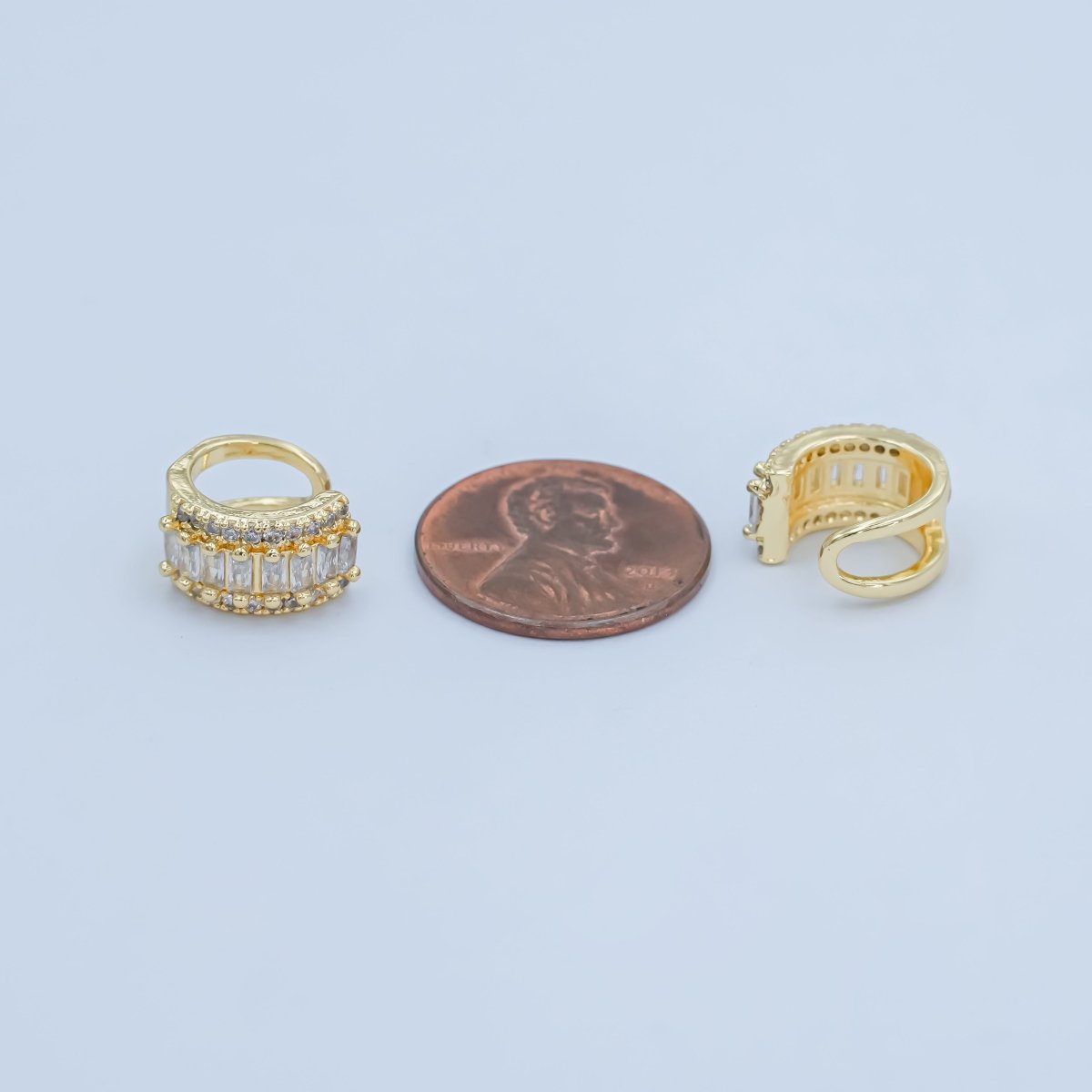 24K Gold Filled Clear Baguette Micro Paved CZ Ear Cuff Earrings | AI174 - DLUXCA