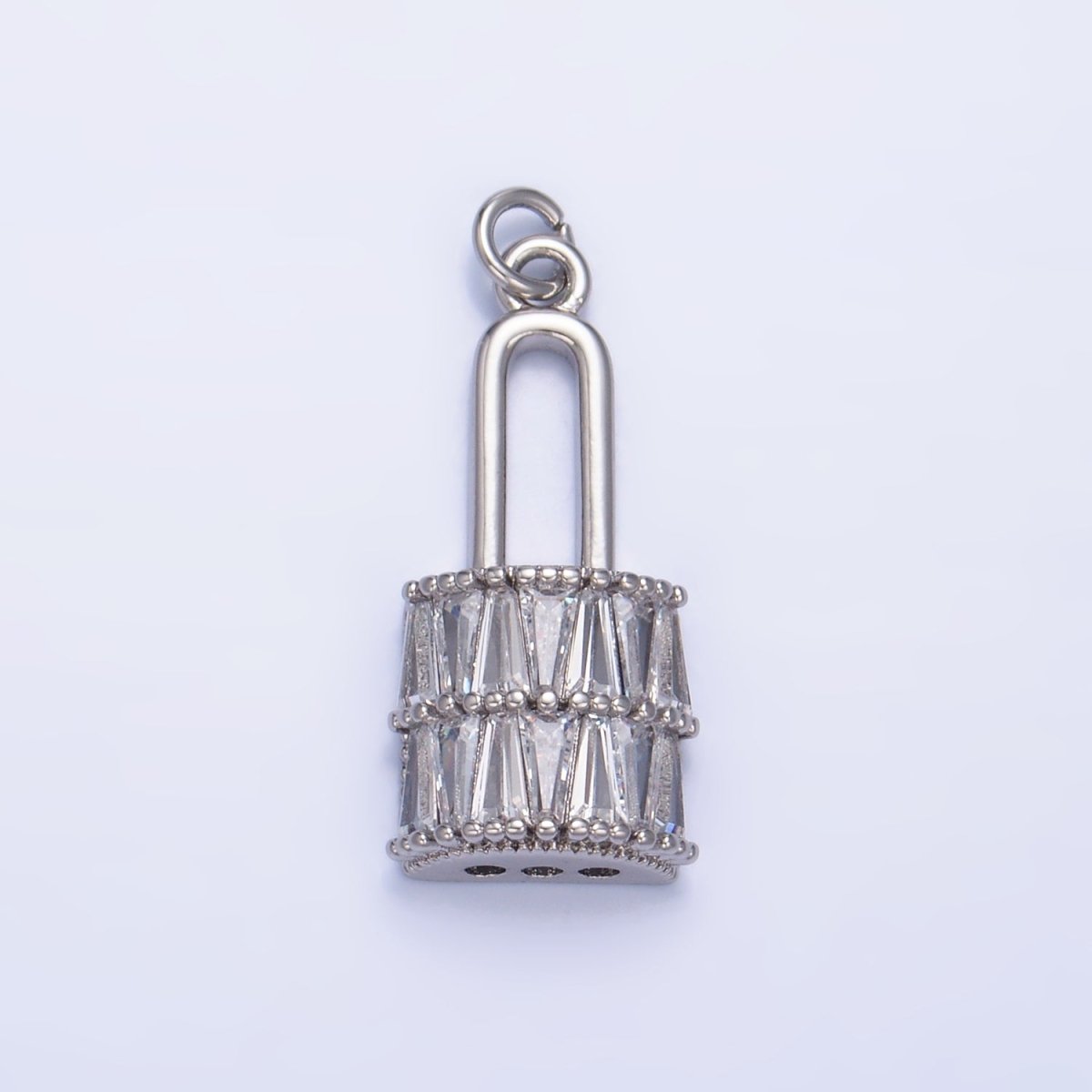 24K Gold Filled Clear Baguette Padlock Charm in Gold & Silver | W374 - DLUXCA