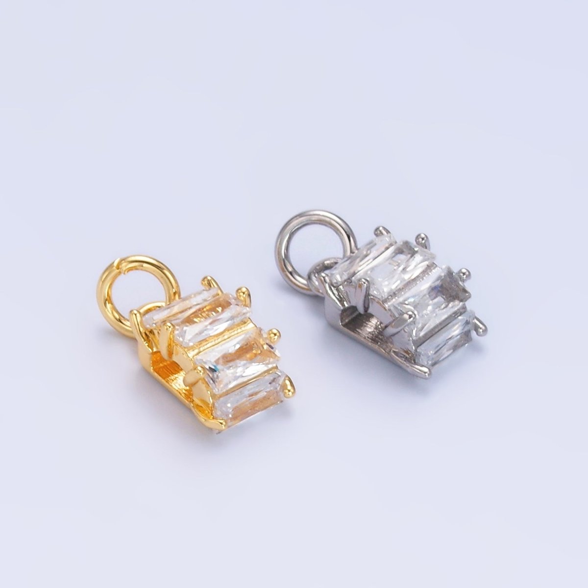 24K Gold Filled Clear Baguette Round Charm in Gold & Silver | W883 - DLUXCA