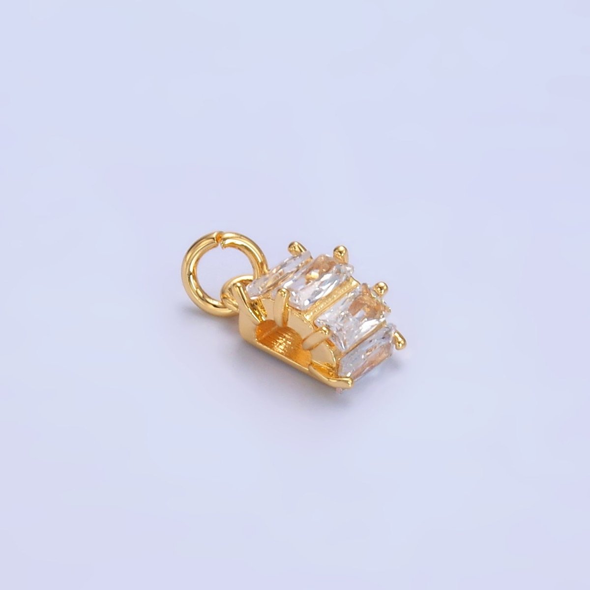 24K Gold Filled Clear Baguette Round Charm in Gold & Silver | W883 - DLUXCA
