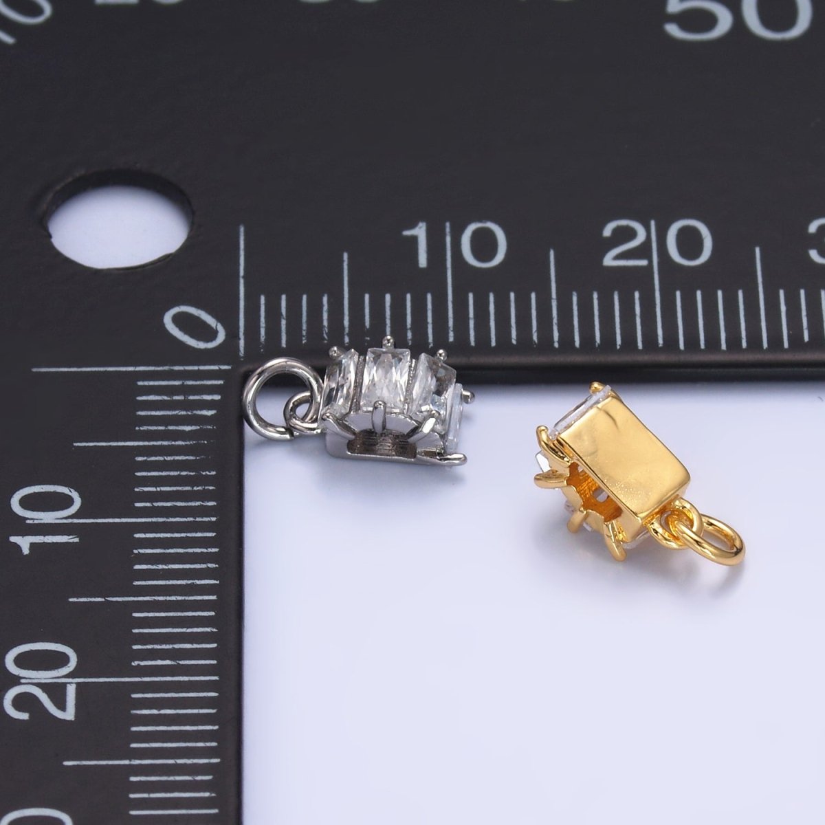 24K Gold Filled Clear Baguette Round Charm in Gold & Silver | W883 - DLUXCA