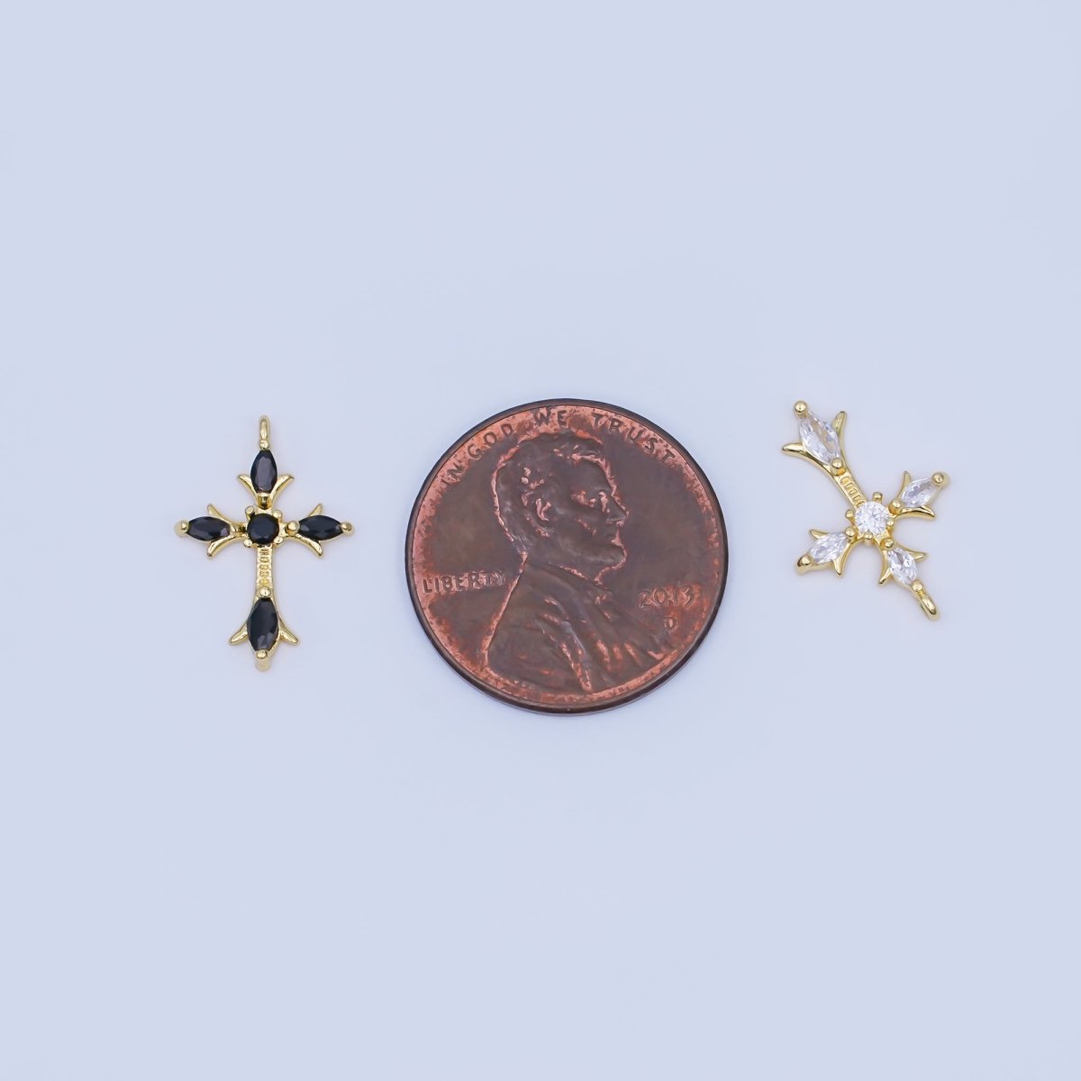 24K Gold Filled Clear, Black CZ Religious Passion Cross Charm | AF449 - DLUXCA