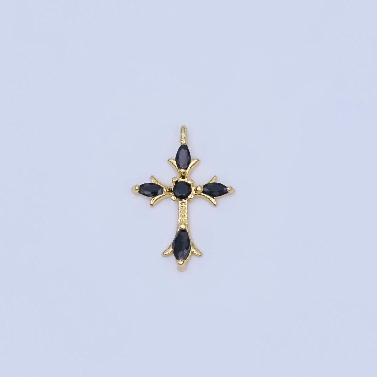 24K Gold Filled Clear, Black CZ Religious Passion Cross Charm | AF449 - DLUXCA
