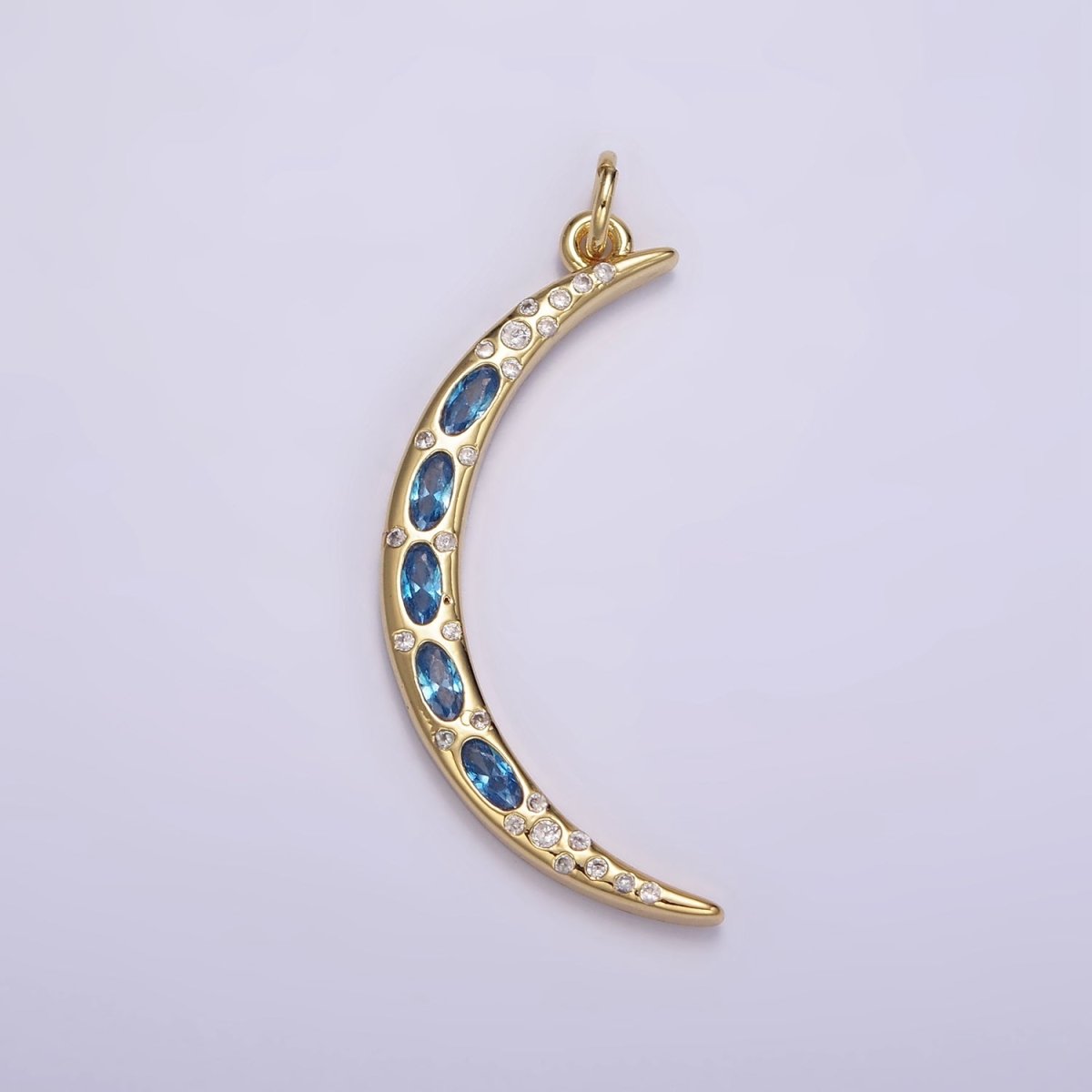 24K Gold Filled Clear, Blue CZ Dotted Crescent Moon Charm | M107 - DLUXCA