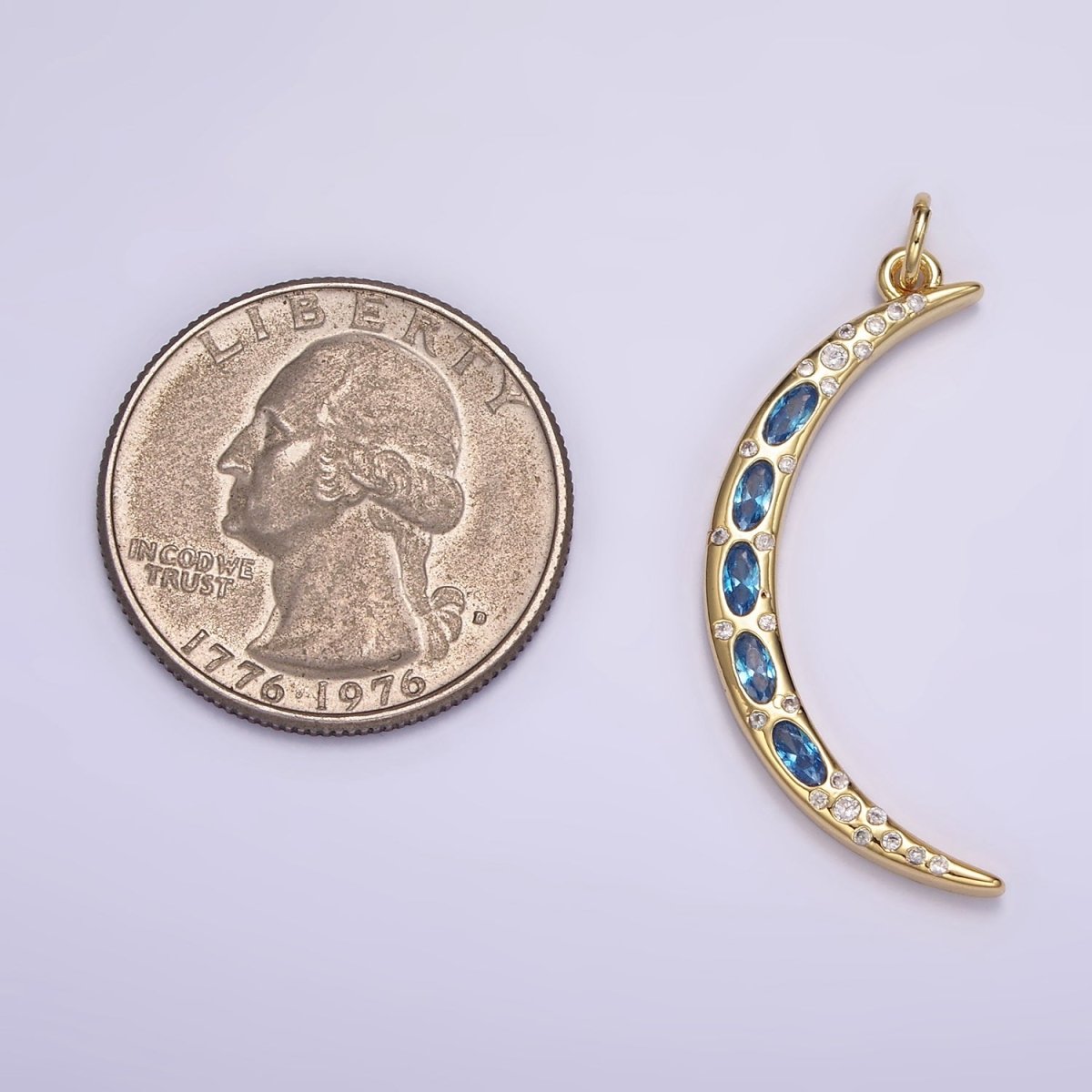 24K Gold Filled Clear, Blue CZ Dotted Crescent Moon Charm | M107 - DLUXCA