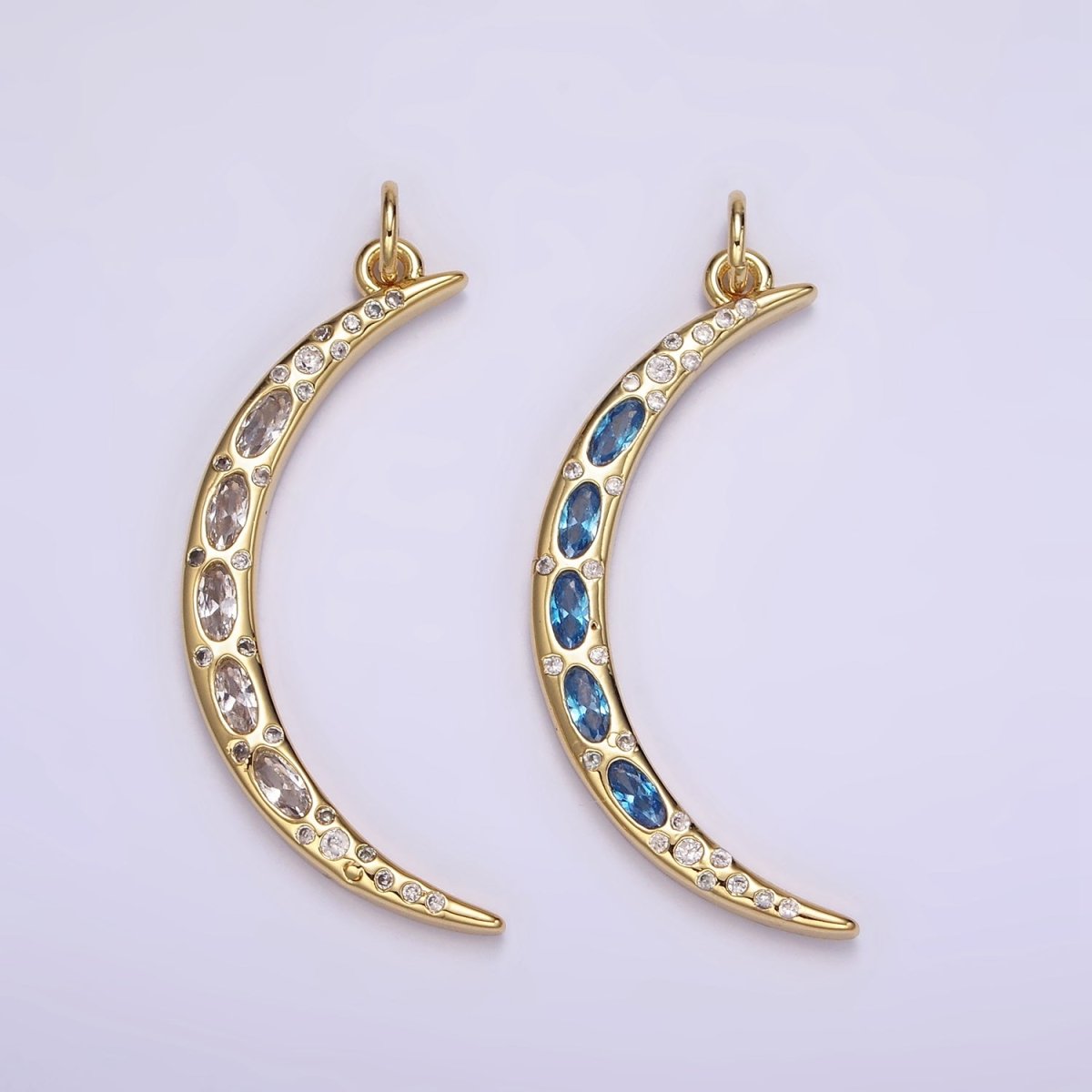 24K Gold Filled Clear, Blue CZ Dotted Crescent Moon Charm | M107 - DLUXCA
