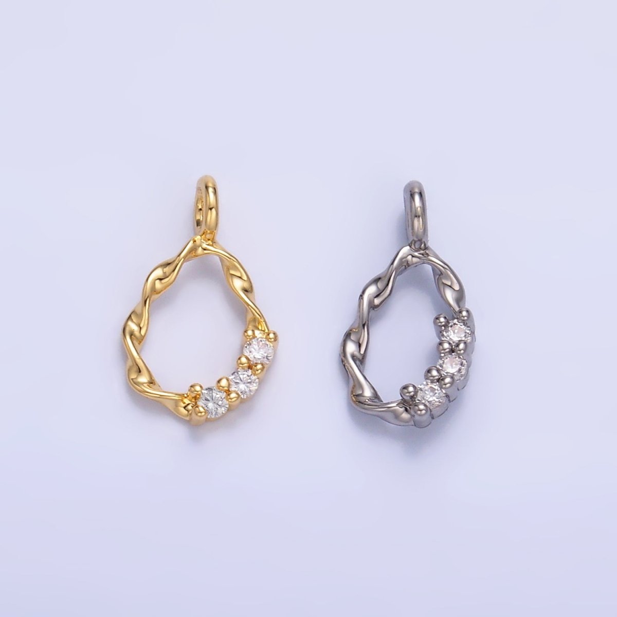 24K Gold Filled Clear Clear CZ Molten Twist Charm in Gold & Silver | W888 - DLUXCA