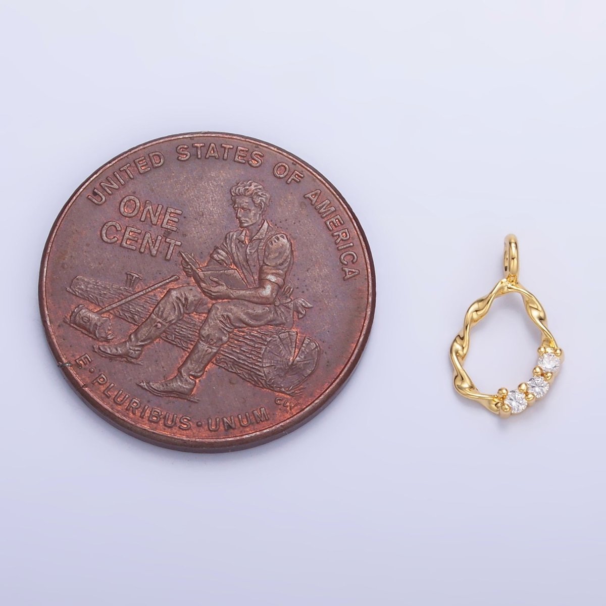 24K Gold Filled Clear Clear CZ Molten Twist Charm in Gold & Silver | W888 - DLUXCA