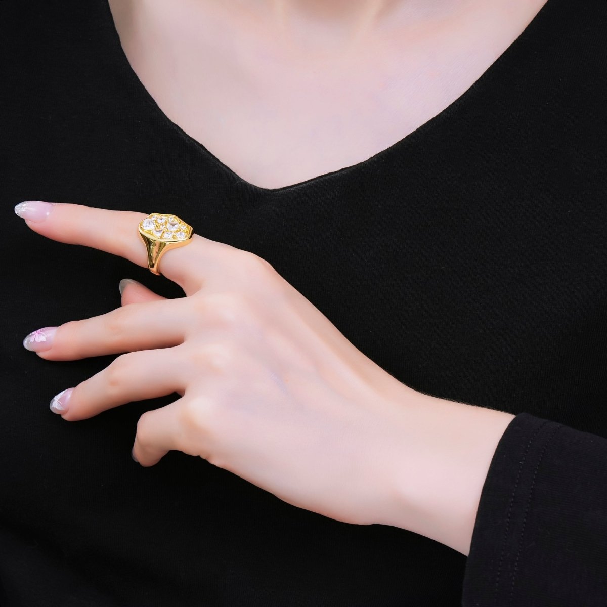 24K Gold Filled Clear CZ Abstract Cluster Ring in Gold & Silver | O1081 O1091 - DLUXCA