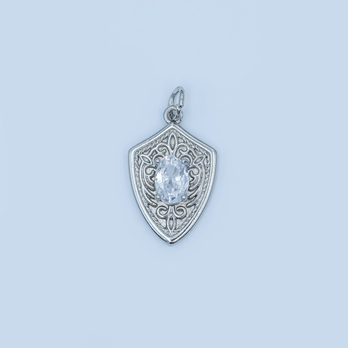 24K Gold Filled Clear CZ Artisan Shield Charm in Gold & Silver | C917 - DLUXCA