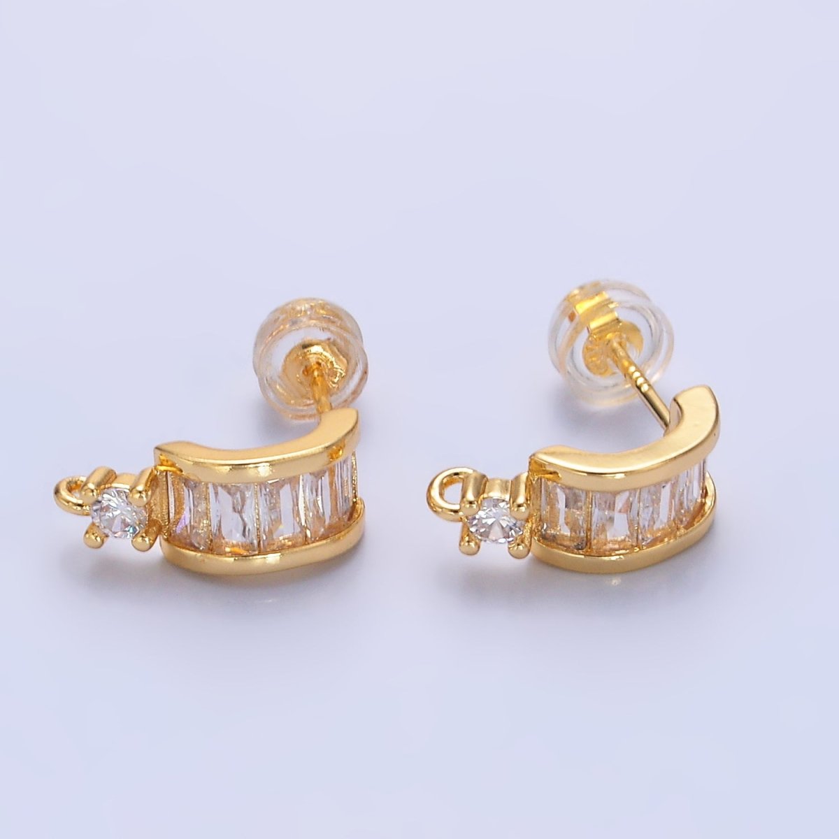 24K Gold Filled Clear CZ Baguette C - Shaped Loop Hoop Findings | Z1065 - DLUXCA