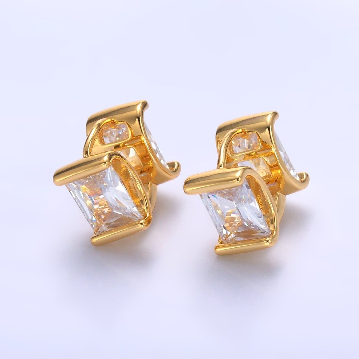 24K Gold Filled Clear CZ Baguette Double Sided Huggie Hoop Earrings | V524 - DLUXCA