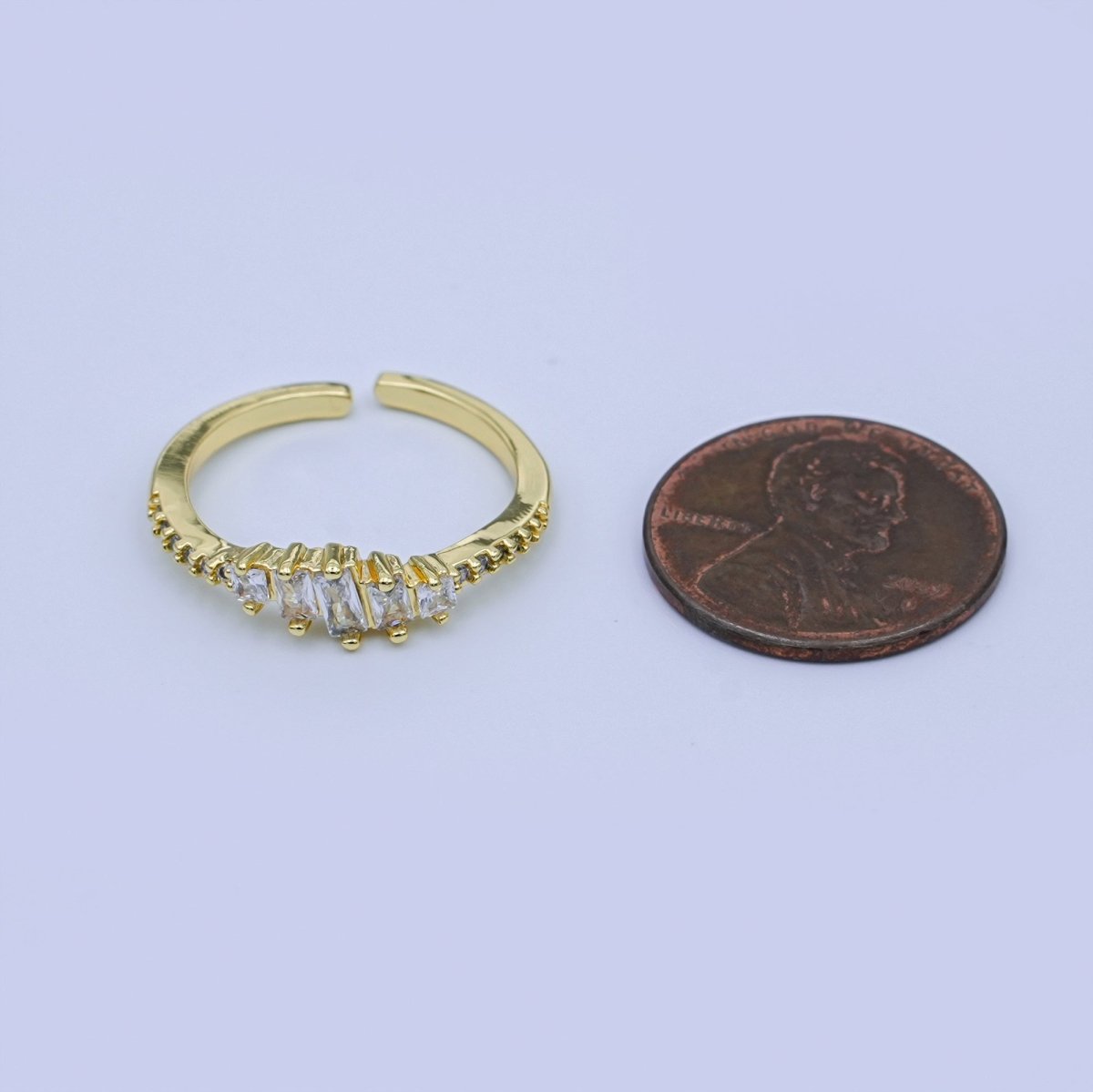 24K Gold Filled Clear CZ Baguette Gradient Micro Paved CZ Ring | O1433 - DLUXCA