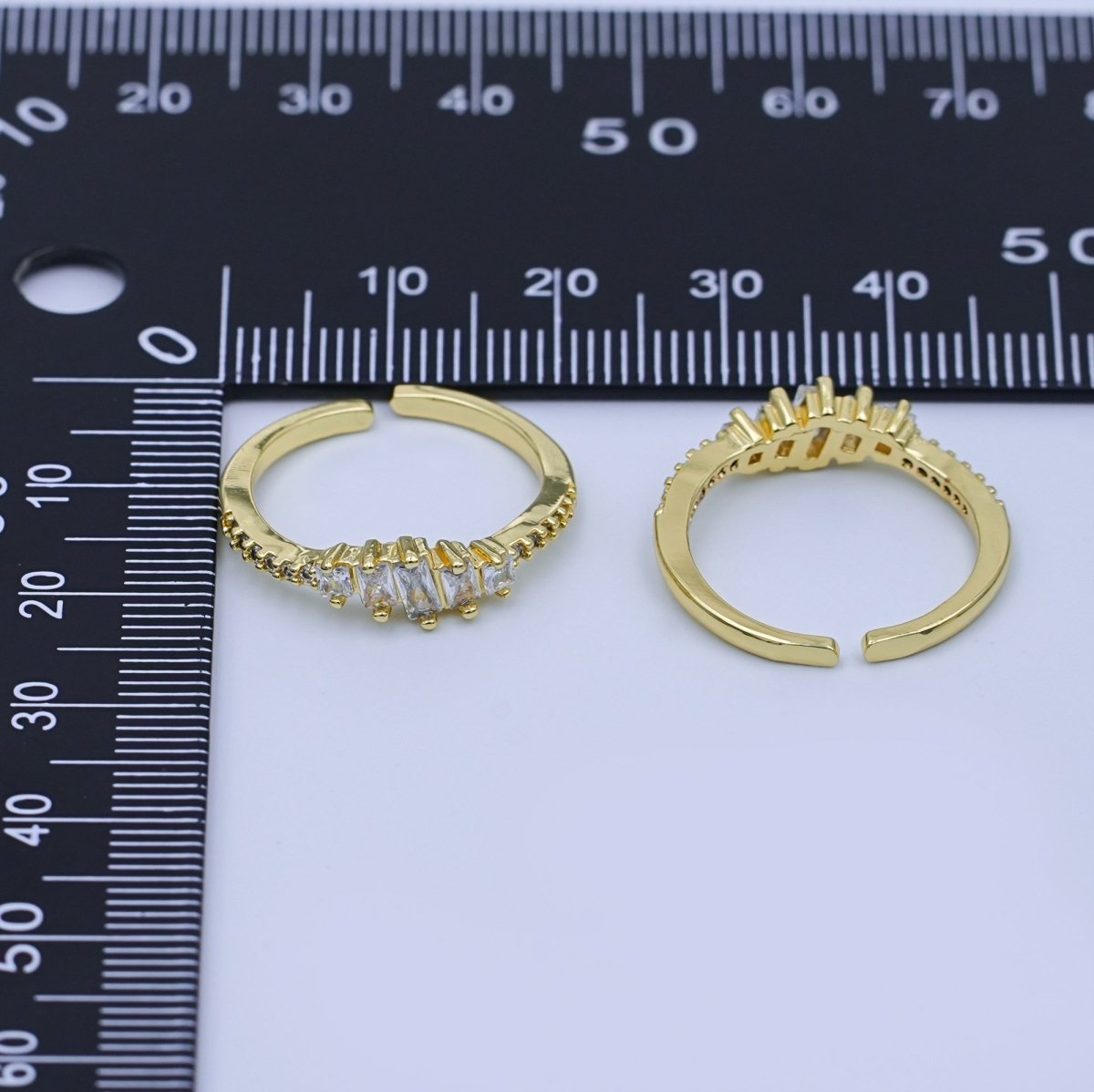 24K Gold Filled Clear CZ Baguette Gradient Micro Paved CZ Ring | O1433 - DLUXCA