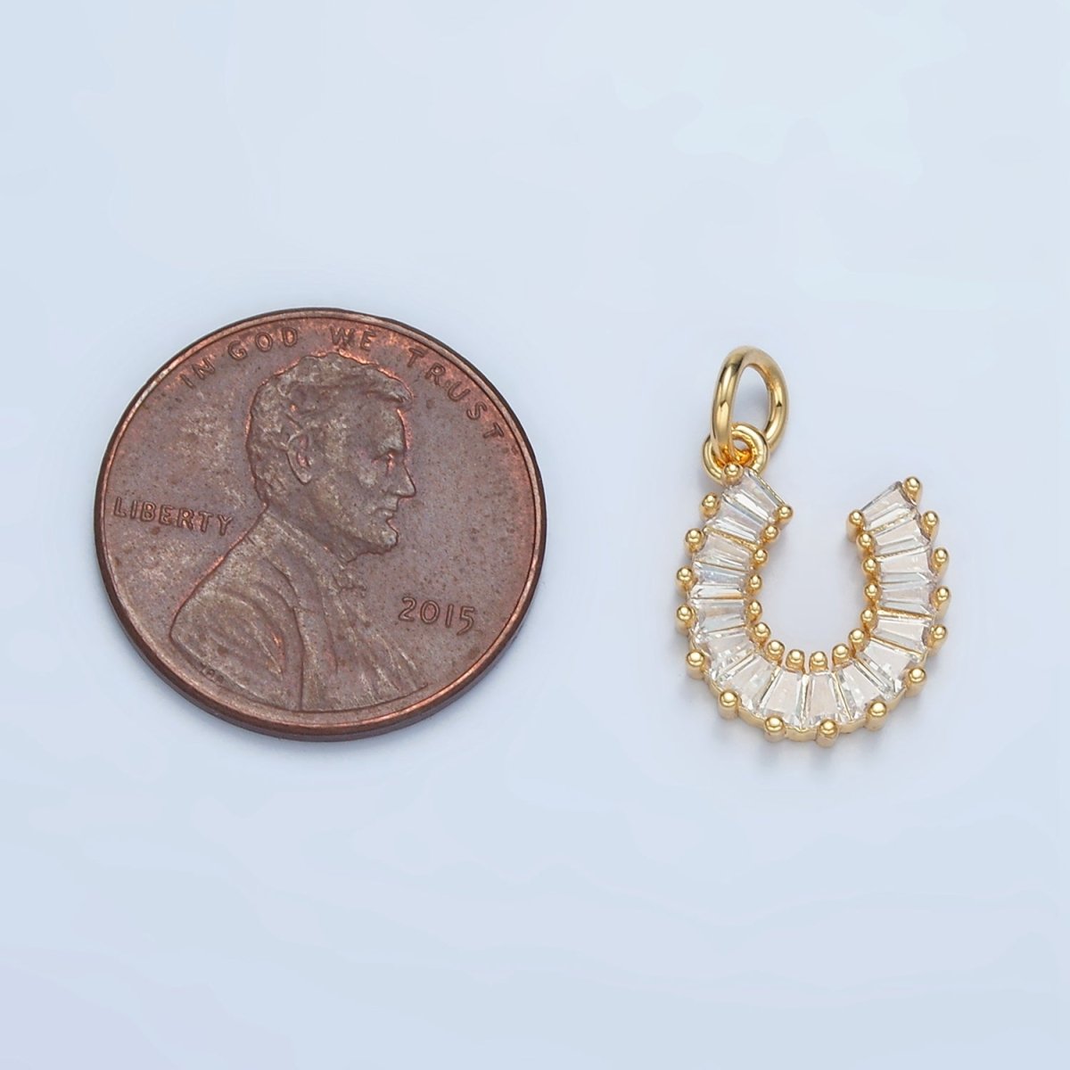 24K Gold Filled Clear CZ Baguette Horseshoe Charm | E683 - DLUXCA