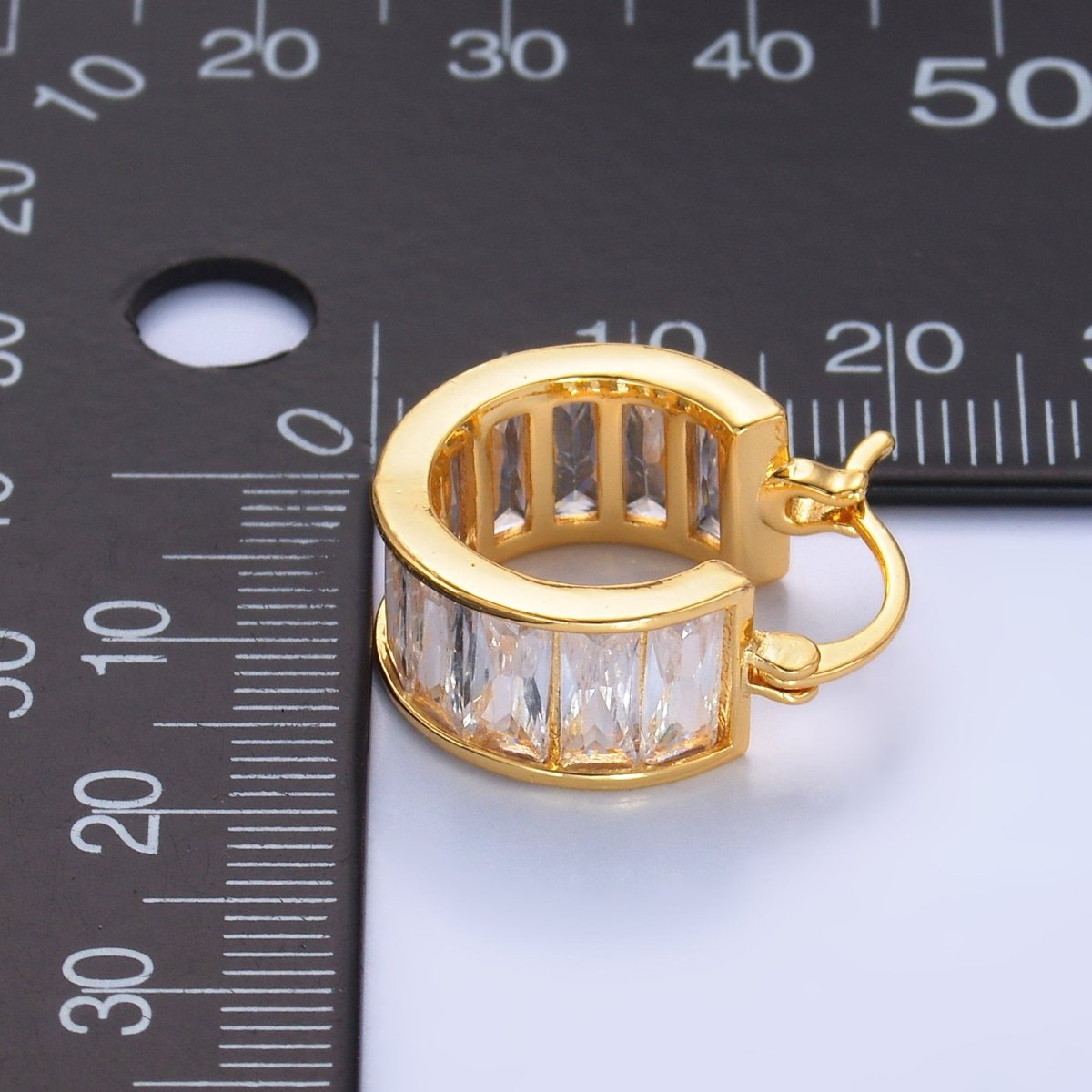 24K Gold Filled Clear CZ Baguette Latch Hoop Earrings | AB983 - DLUXCA