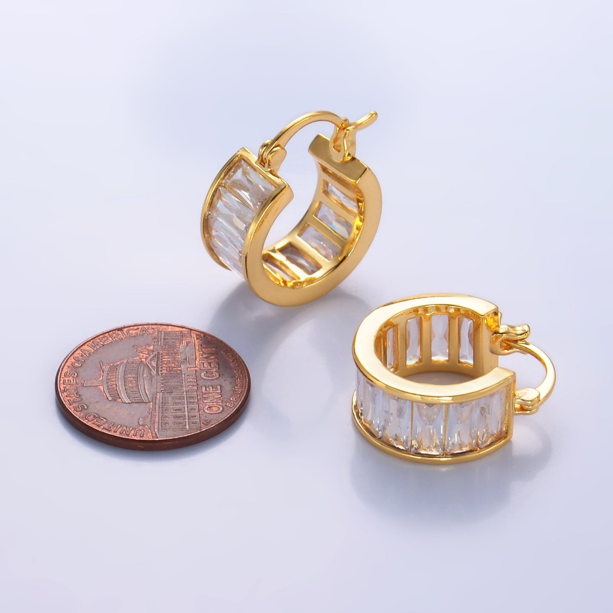 24K Gold Filled Clear CZ Baguette Latch Hoop Earrings | AB983 - DLUXCA