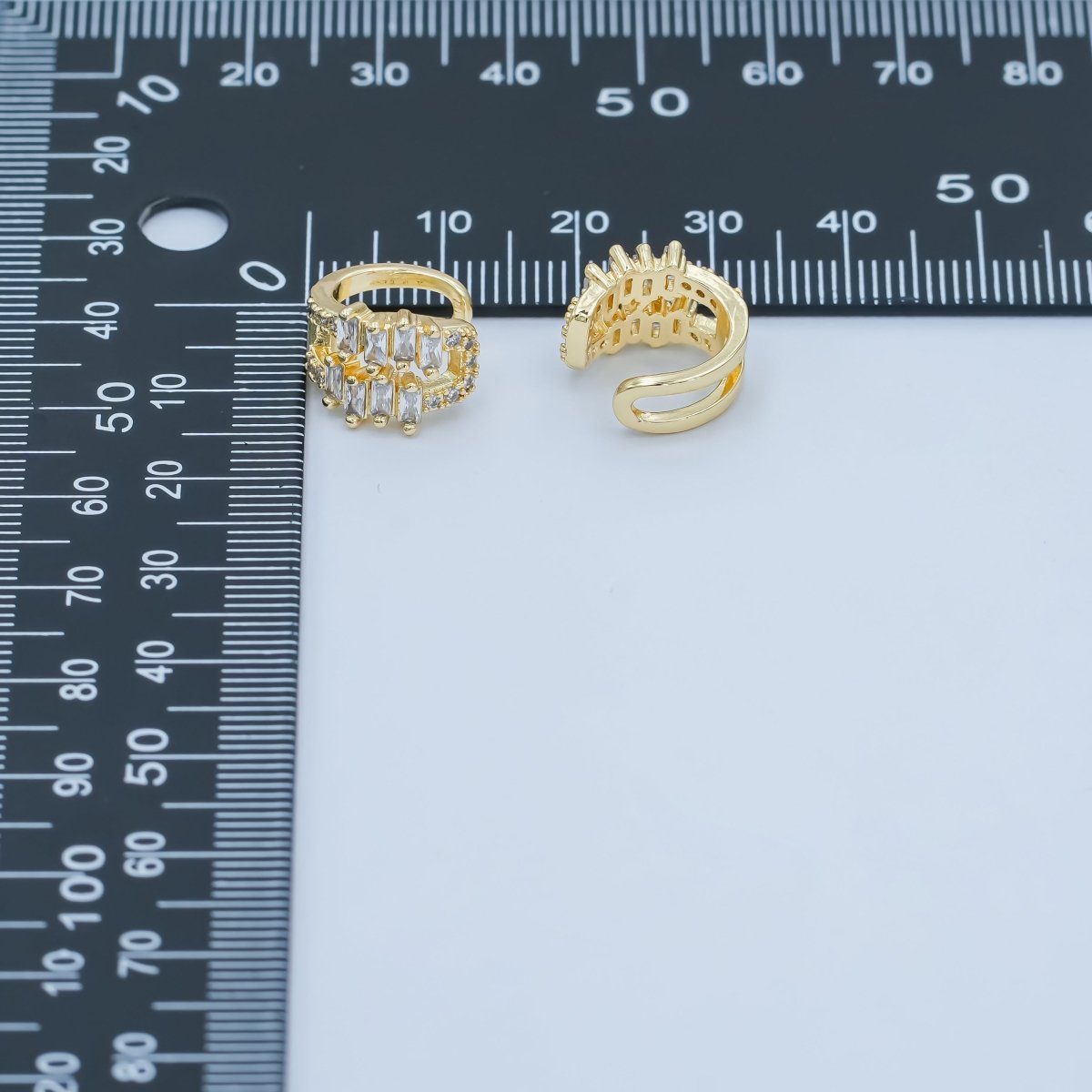 24K Gold Filled Clear CZ Baguette Micro Paved Ear Cuff Earrings | AI177 - DLUXCA